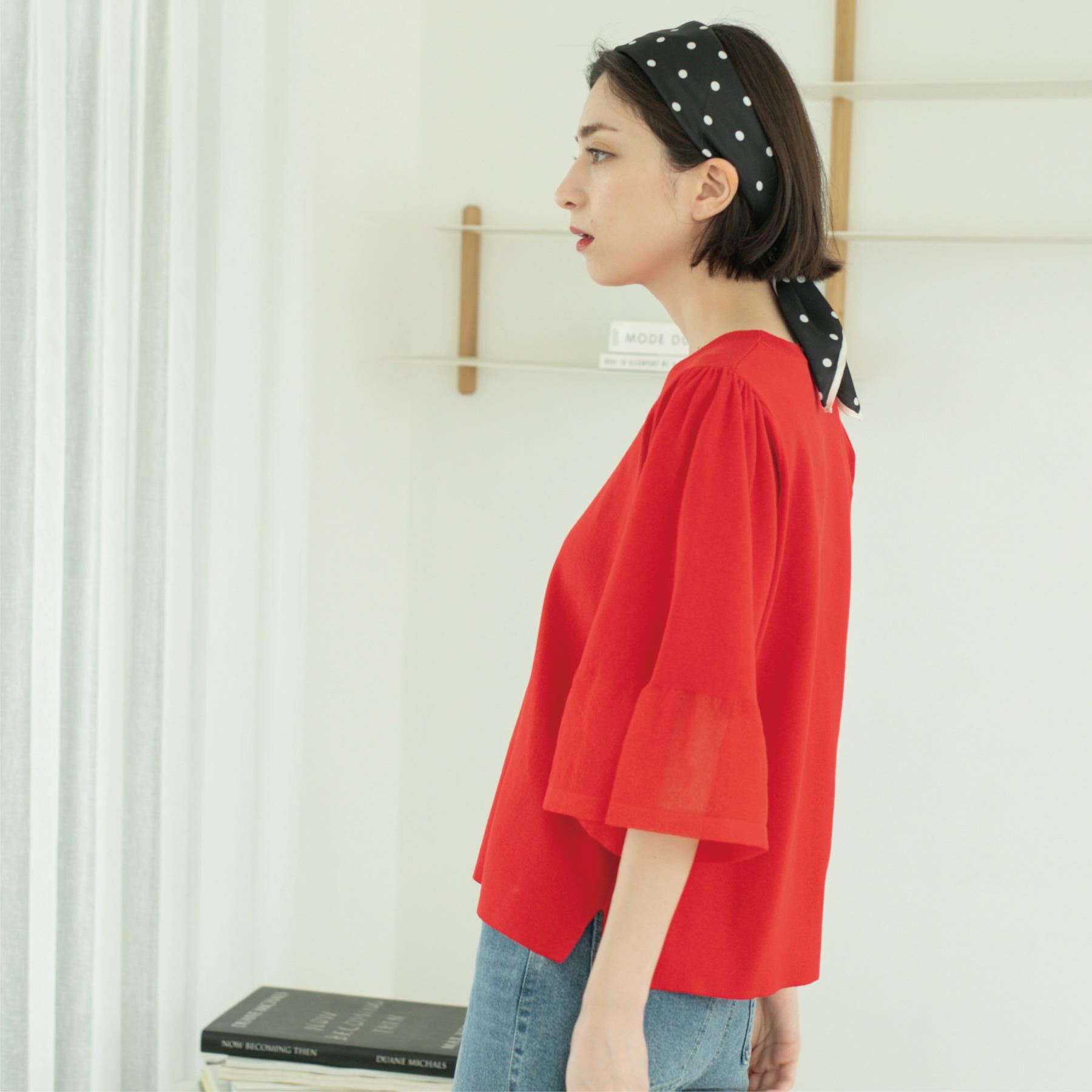 OPAQUE.CLIP「《5色展開》シアーフレアスリーブニット【洗濯機洗い可】」|ニット・セーター|