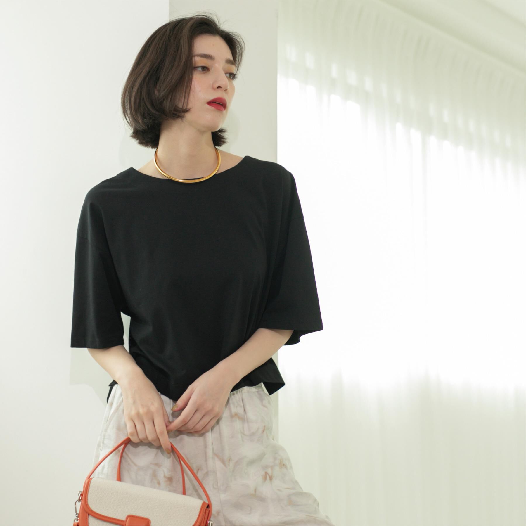 OPAQUE.CLIP「ボートネックショートTシャツ【洗濯機洗い可】」|Tシャツ・カットソー|