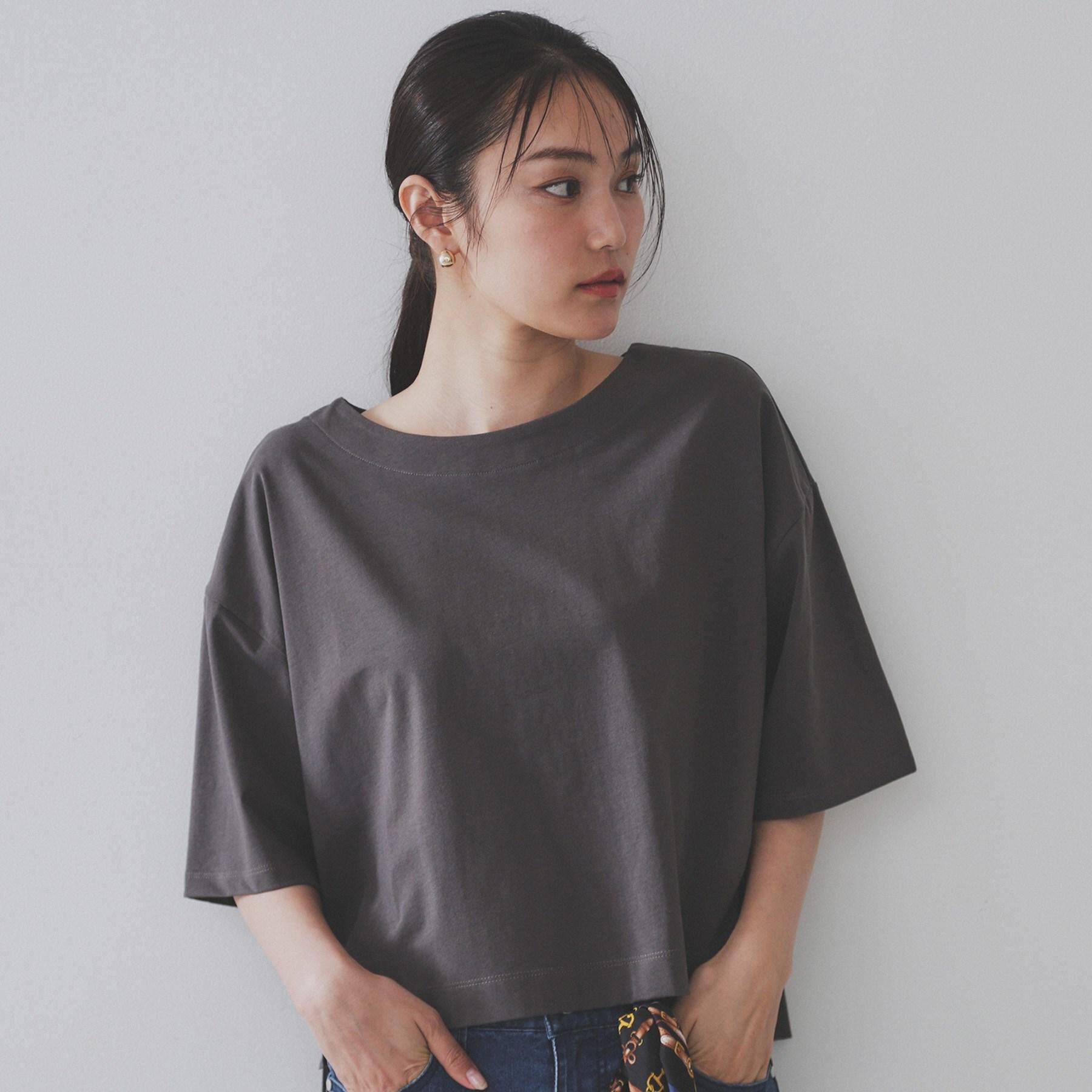 OPAQUE.CLIP「ボートネックショートTシャツ【洗濯機洗い可】」|Tシャツ・カットソー|