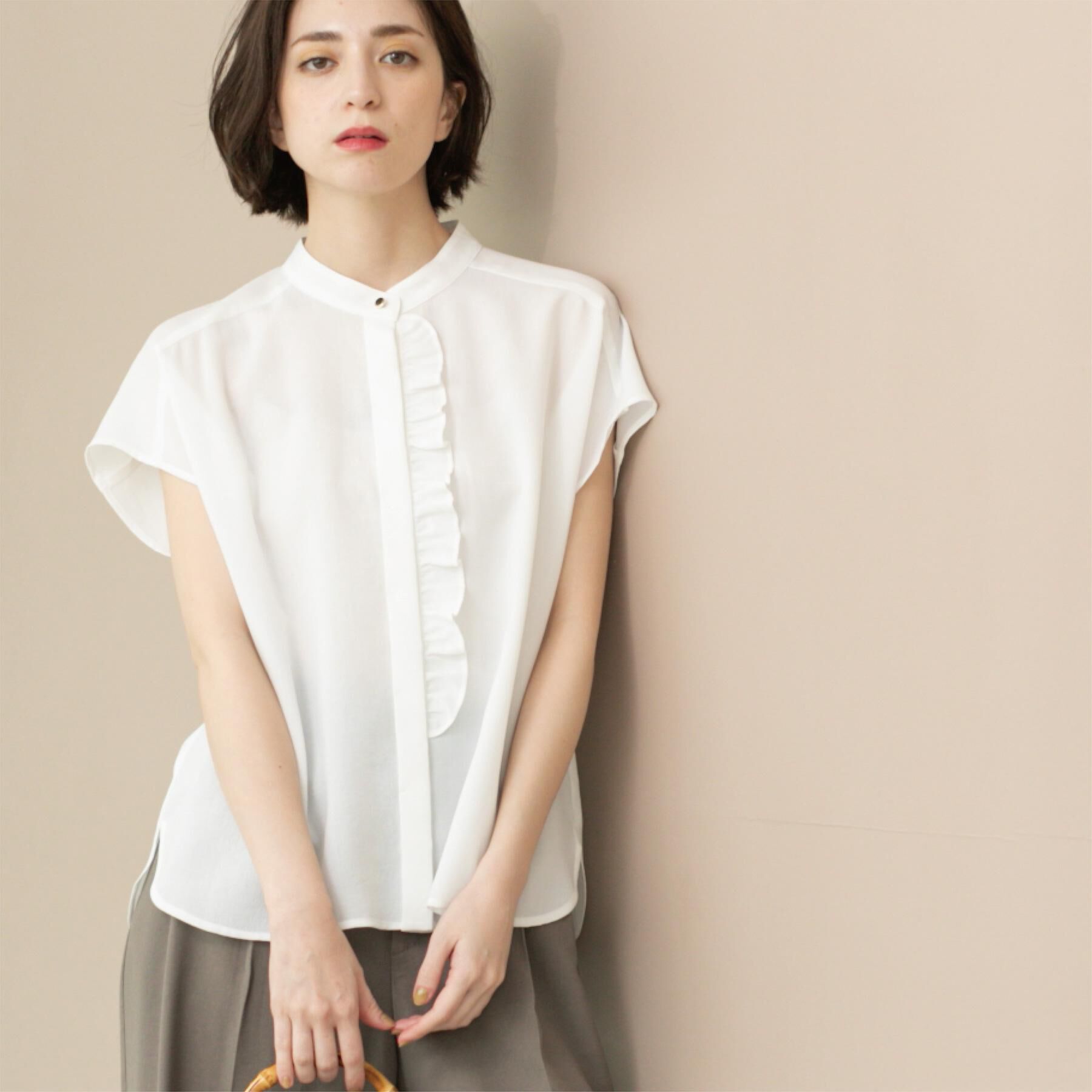 OPAQUE.CLIP「リネンライクフロントフリルブラウス【洗濯機洗い可/吸水速乾/接触冷感】」|シャツ・ブラウス|
