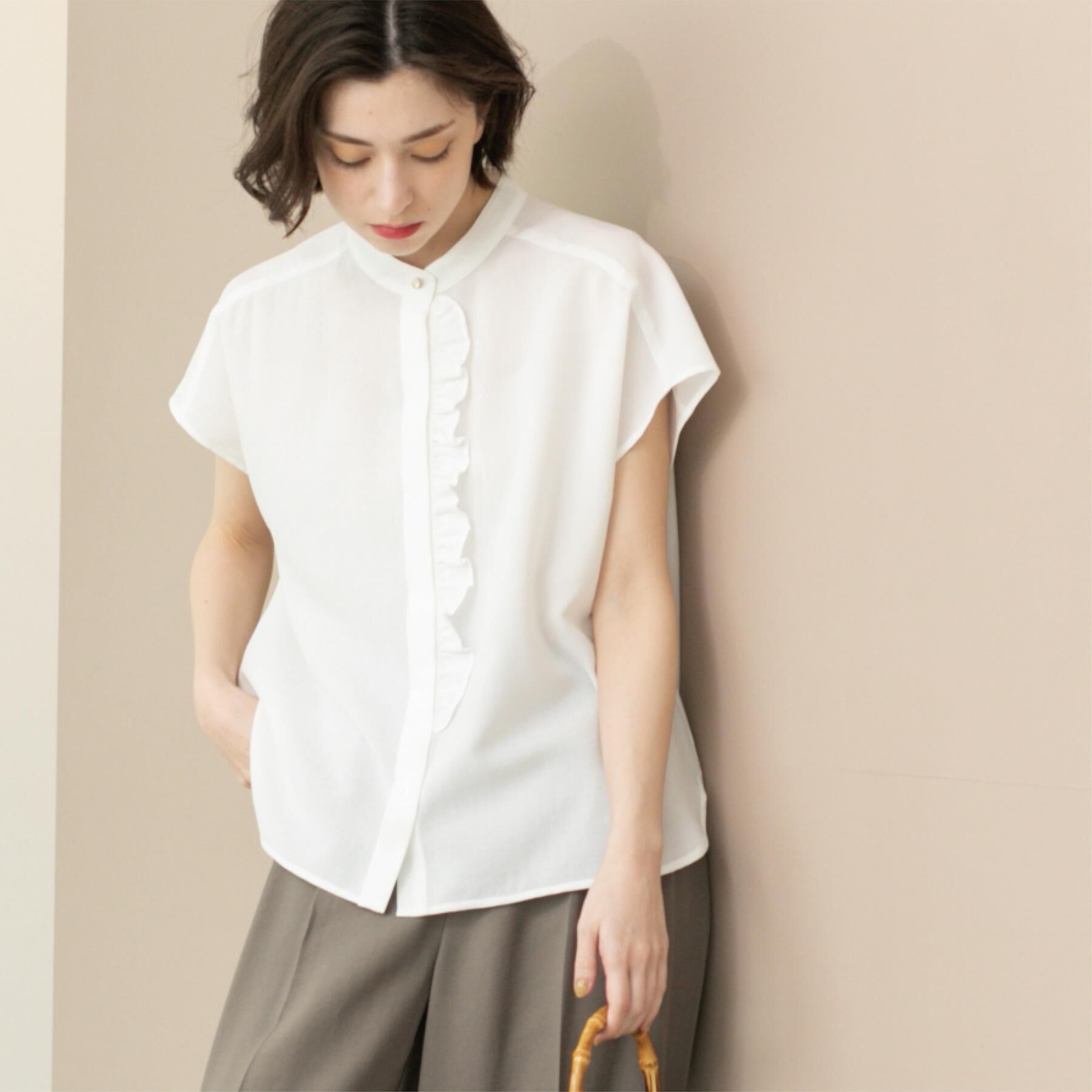 OPAQUE.CLIP「リネンライクフロントフリルブラウス【洗濯機洗い可/吸水速乾/接触冷感】」|シャツ・ブラウス|