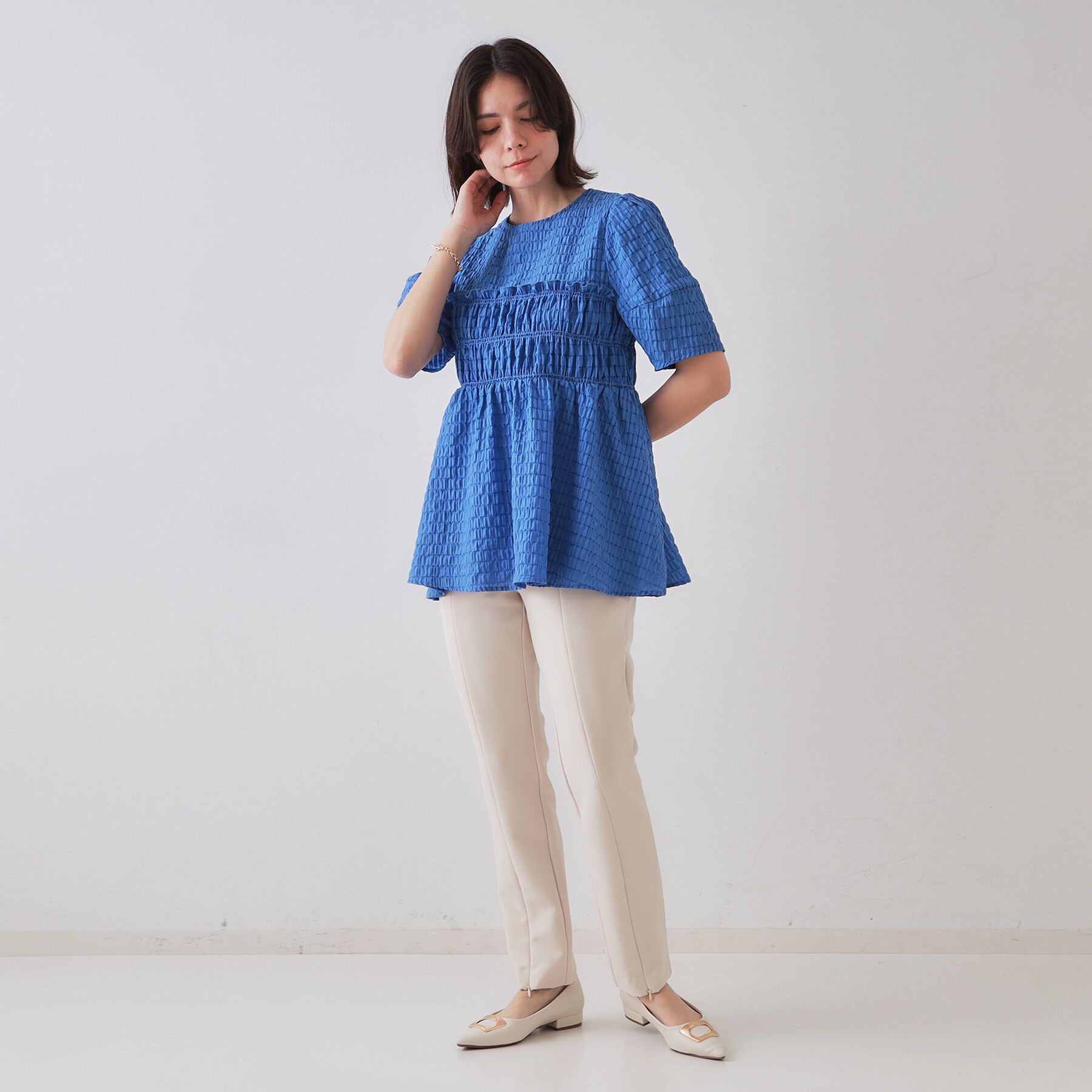 OPAQUE.CLIP「シャーリングペプラムブラウス【洗濯機洗い可】」|シャツ・ブラウス|