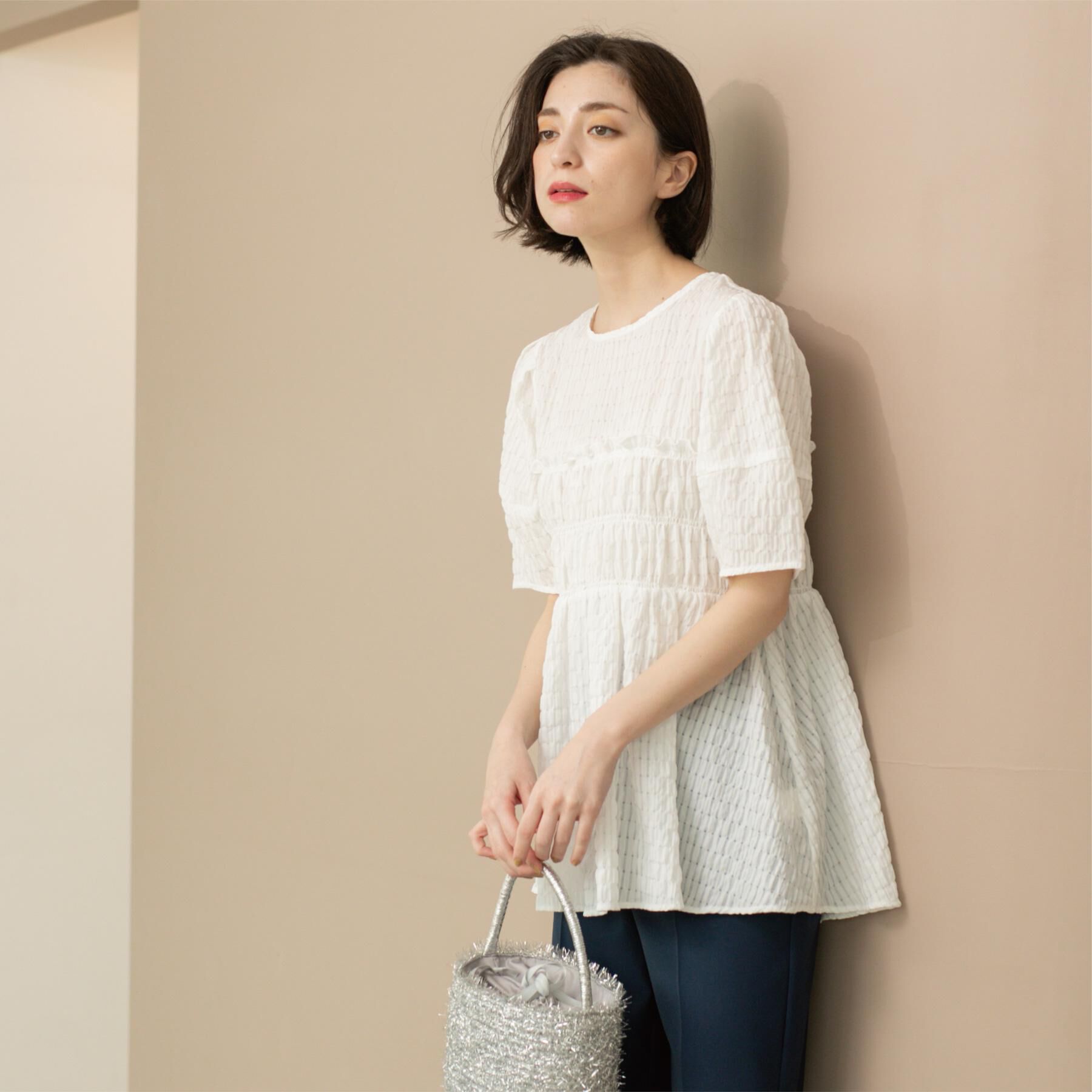 OPAQUE.CLIP「シャーリングペプラムブラウス【洗濯機洗い可】」|シャツ・ブラウス|