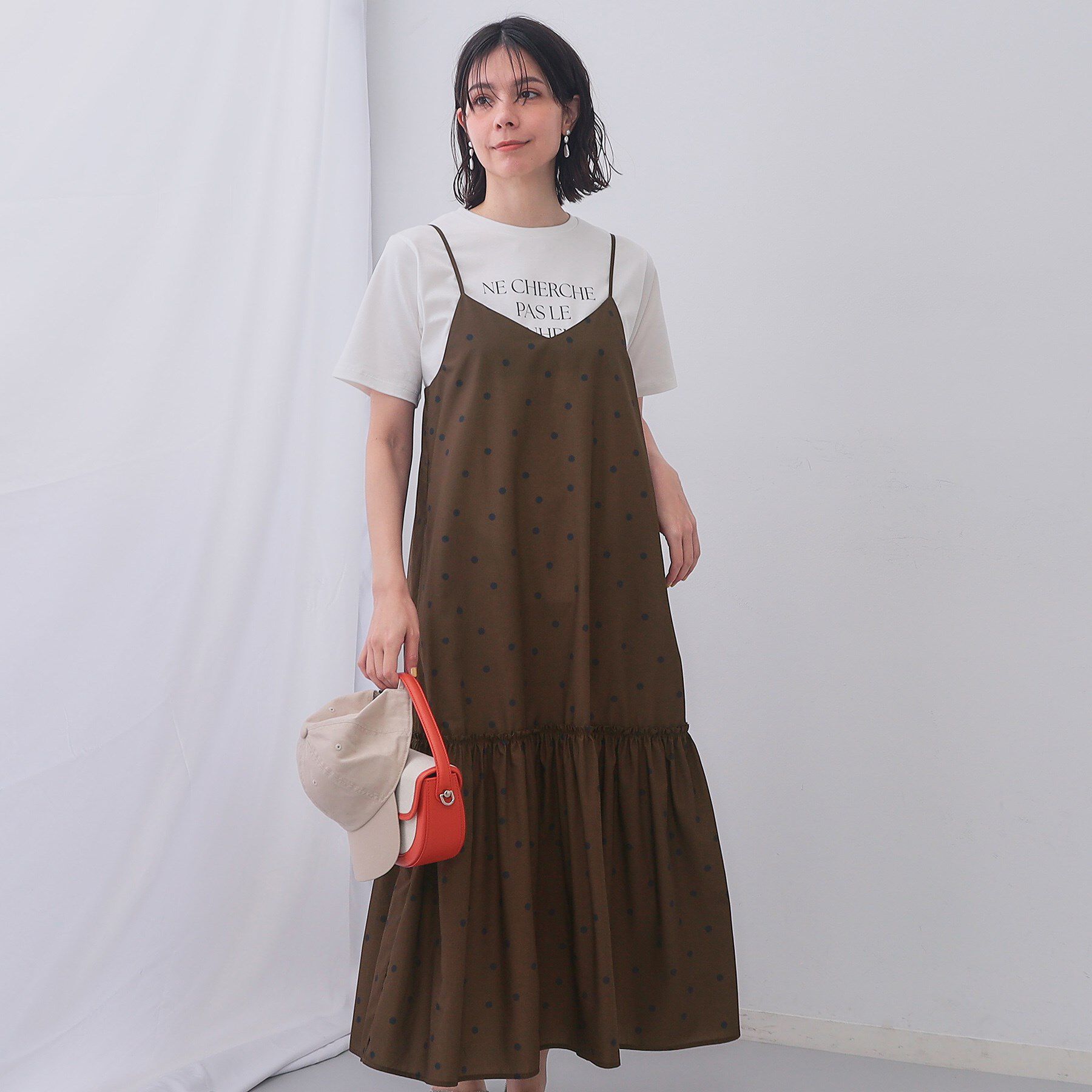 OPAQUE.CLIP「ドットプリントキャミワンピース【洗濯機洗い可】」|ワンピース|ブラウン(143)