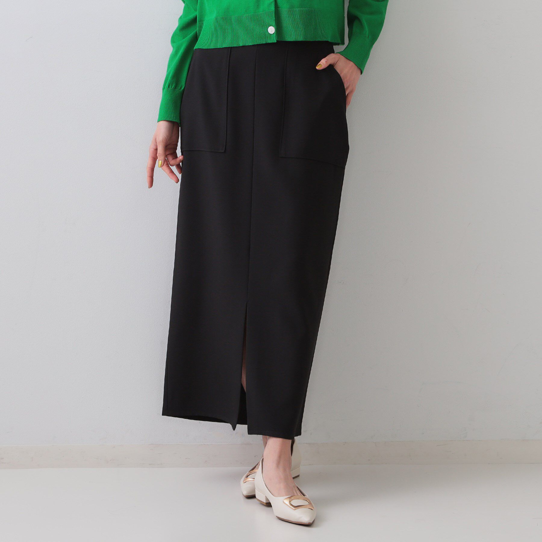 OPAQUE.CLIP「《5色展開/S-LLサイズ》リネンライクストレッチタイトスカート【洗濯機洗い可】」|スカート|ブラック(019)