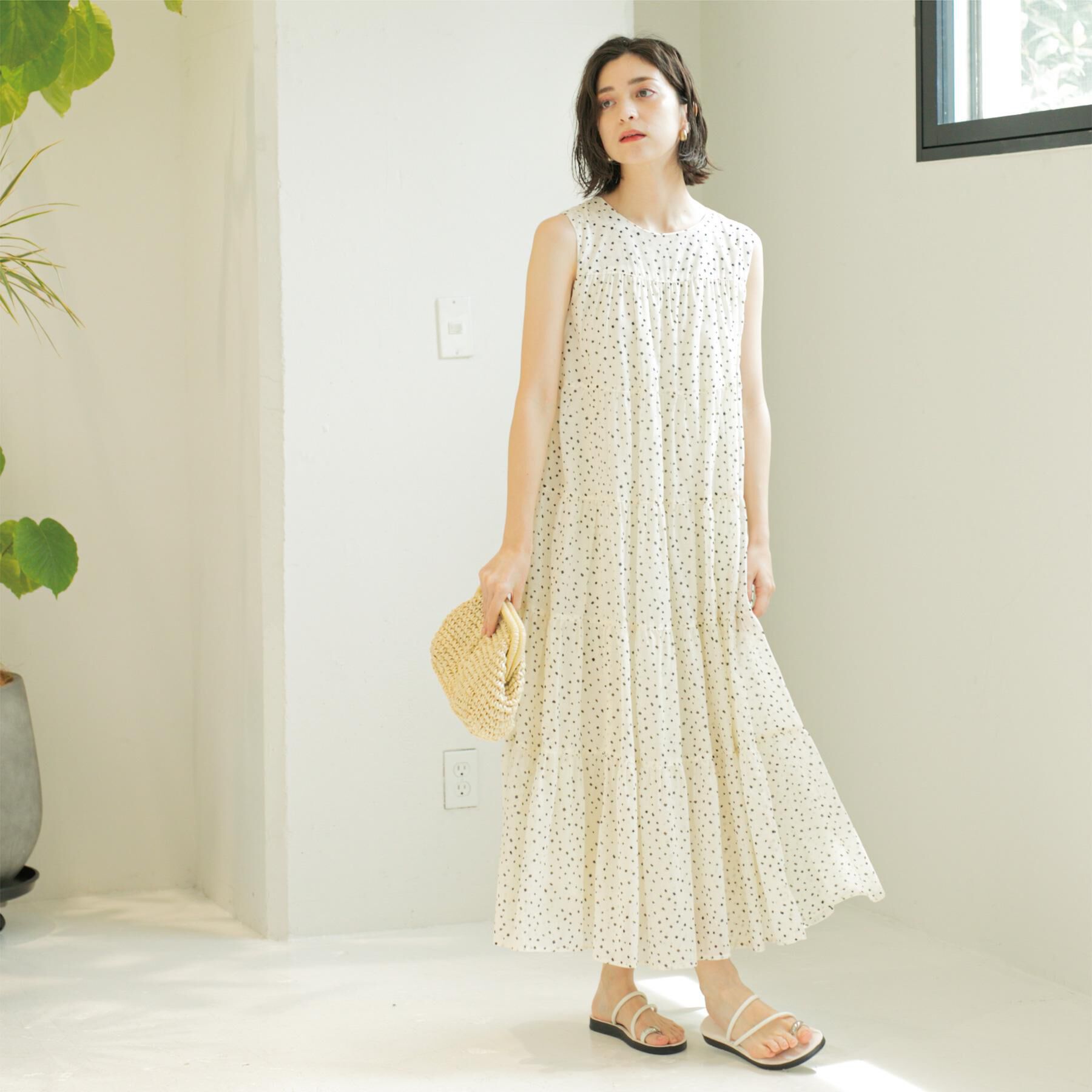 OPAQUE.CLIP「《Can Cam掲載》ティアードマキシドレス/オーガニックコットン混【洗濯機洗い可】」|ワンピース|
