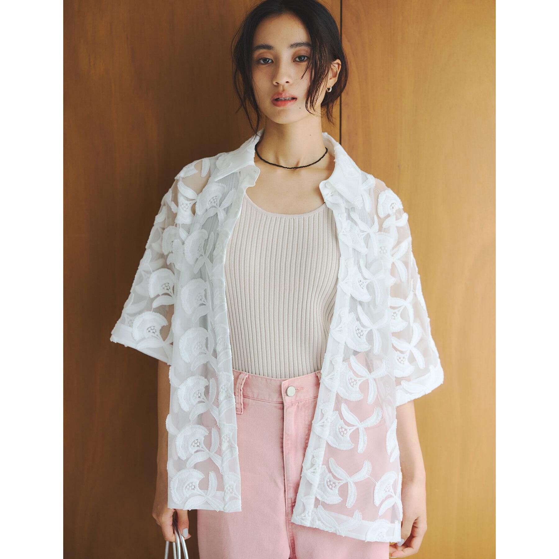 OPAQUE.CLIP「3Dフラワーレースシャツ【洗える】」|シャツ・ブラウス|