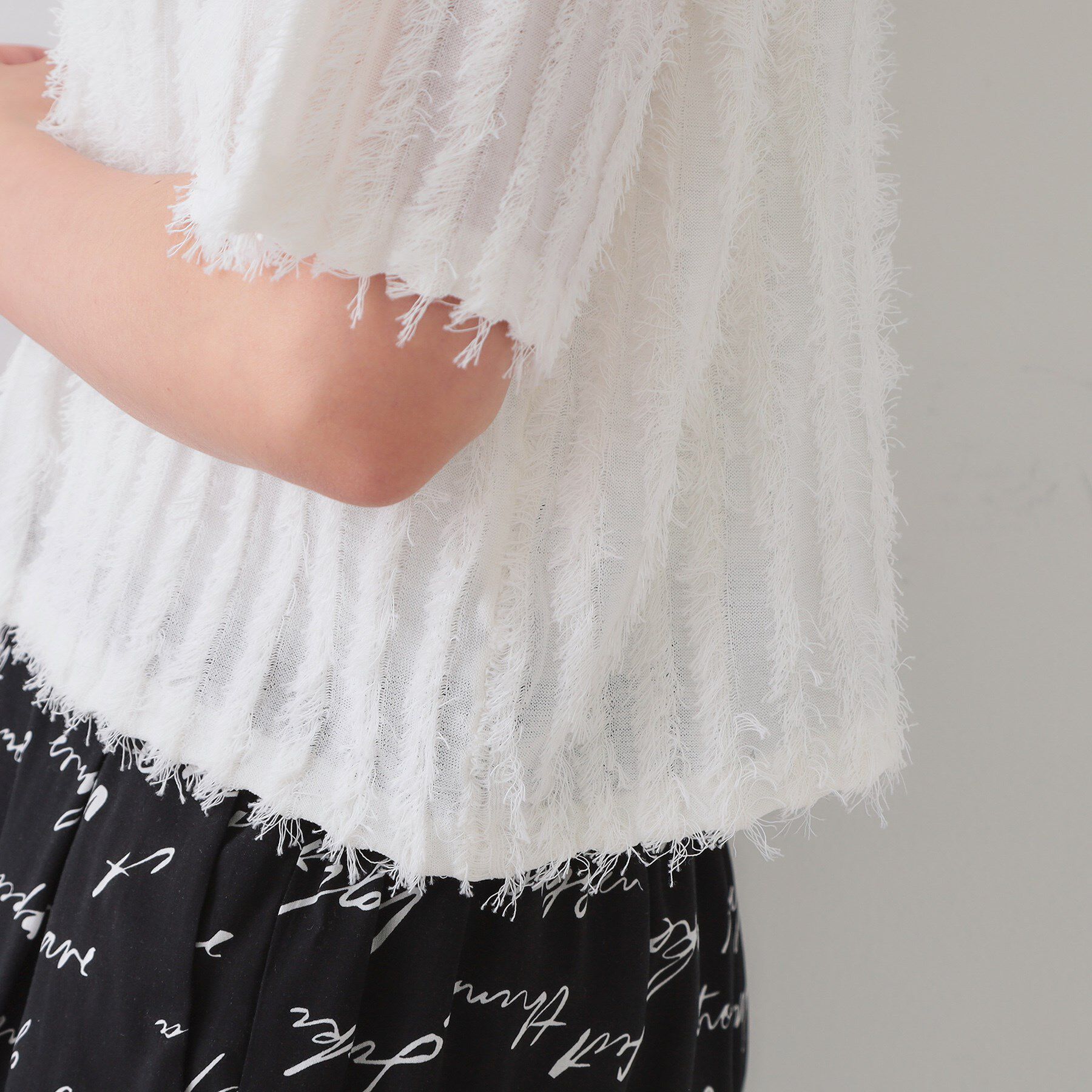 OPAQUE.CLIP「フリンジクロップドニット【洗濯機洗い可/抗ピル】」|ニット・セーター|