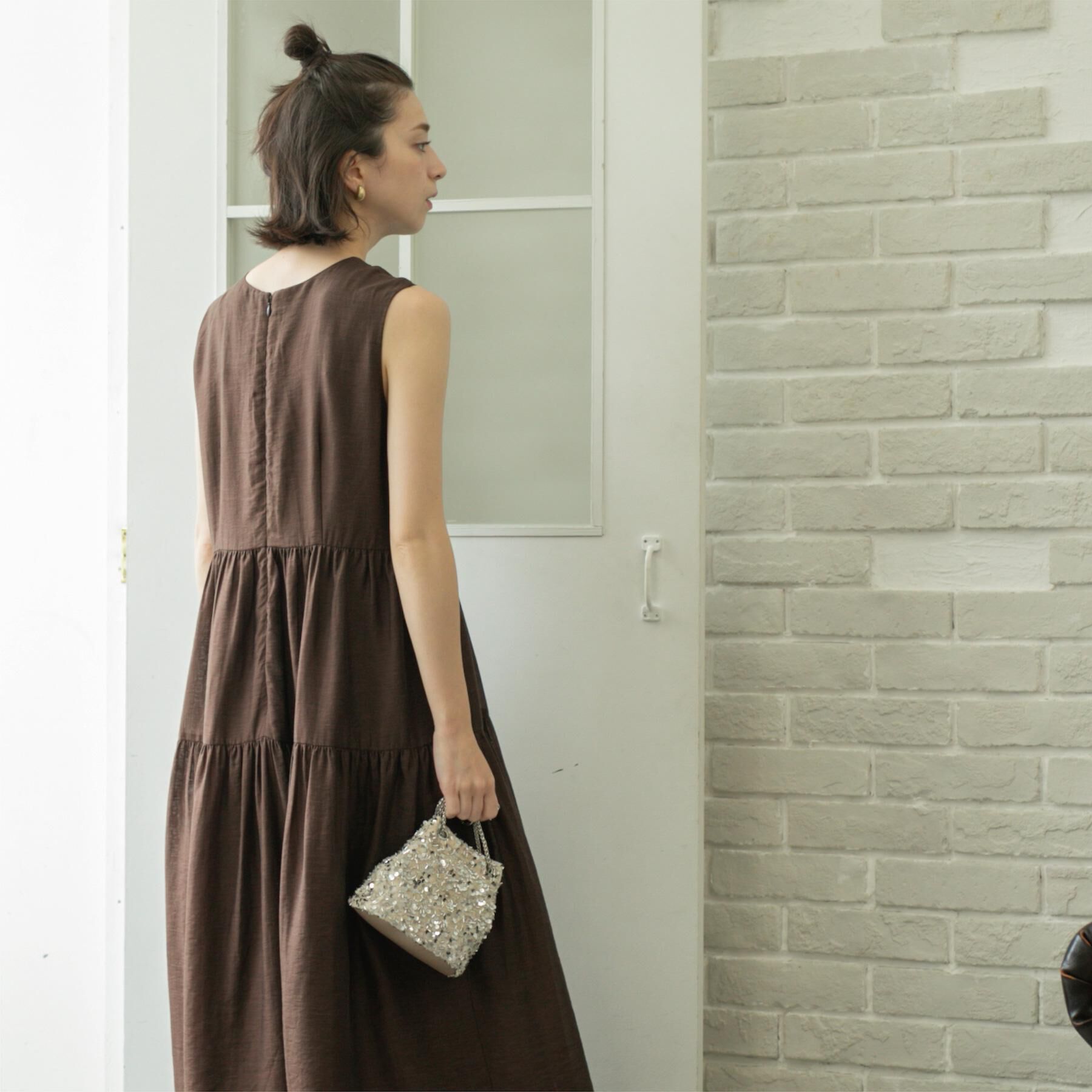 OPAQUE.CLIP「麻混シアーギャザーティアードワンピース【洗濯機洗い可】」|ワンピース|