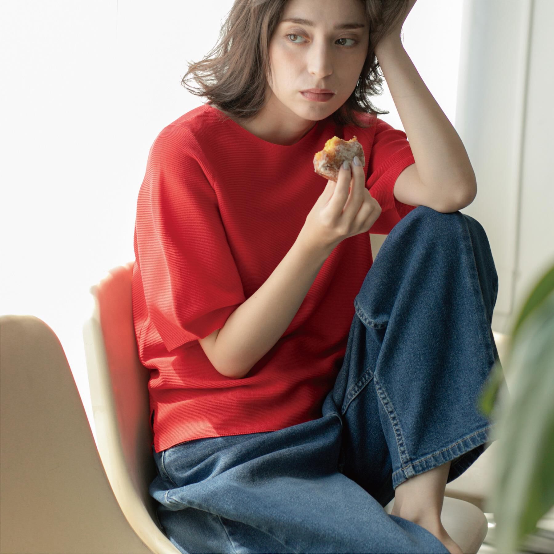 OPAQUE.CLIP「ガーターボリュームスリーブニット【UVケア/洗濯機洗い可】」|ニット・セーター|レッド(062)