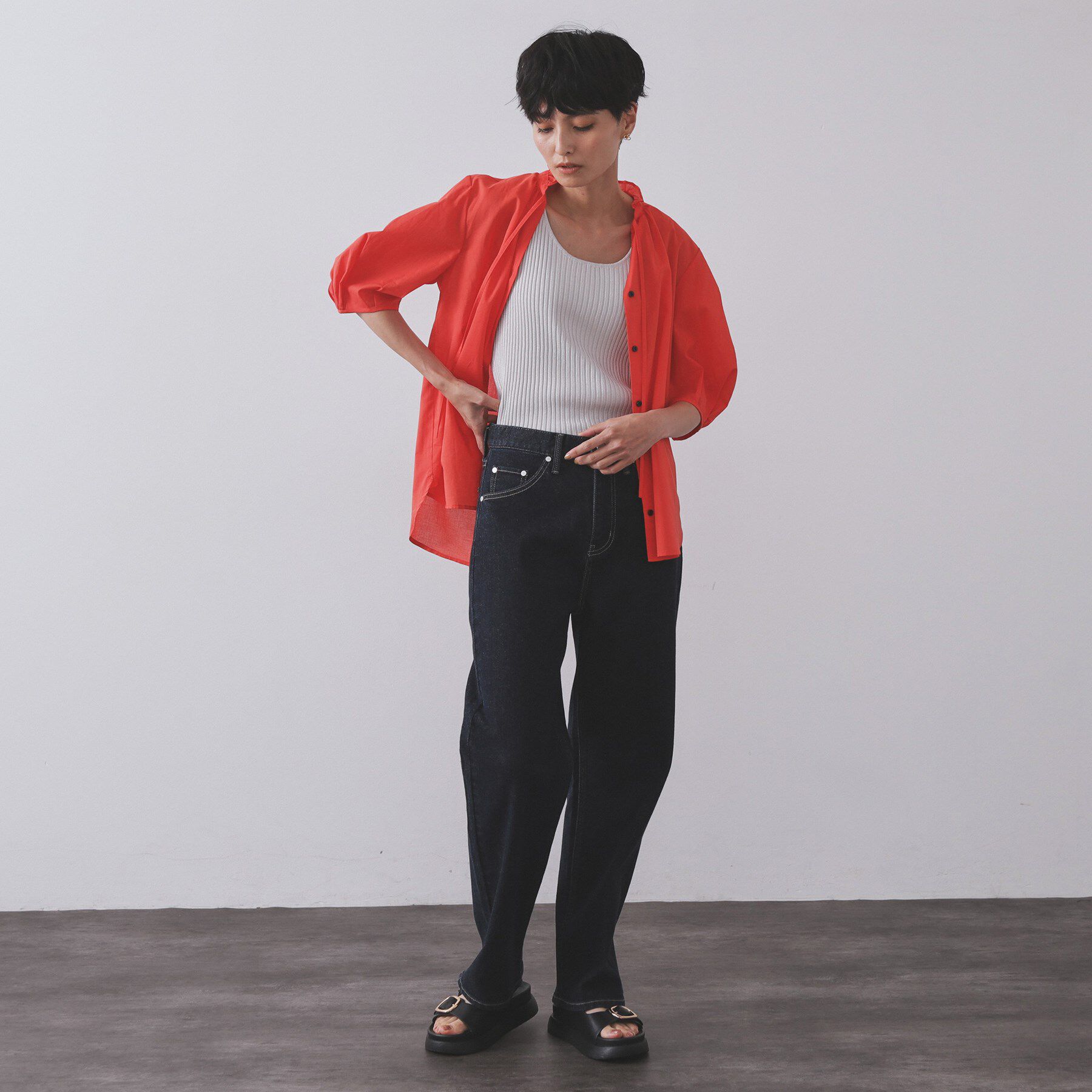 OPAQUE.CLIP「シアーフリルネックブラウス【洗濯機洗い可】」|シャツ・ブラウス|