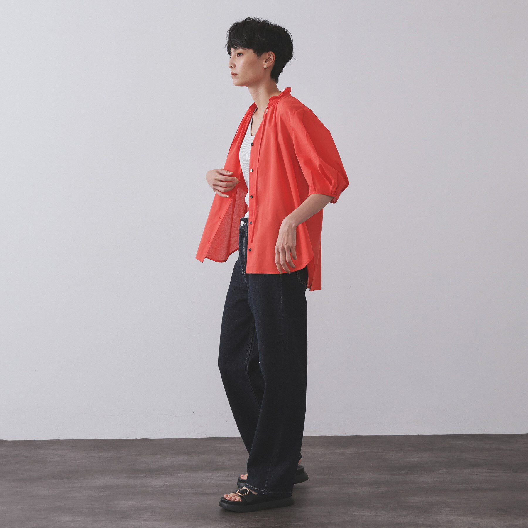 OPAQUE.CLIP「シアーフリルネックブラウス【洗濯機洗い可】」|シャツ・ブラウス|