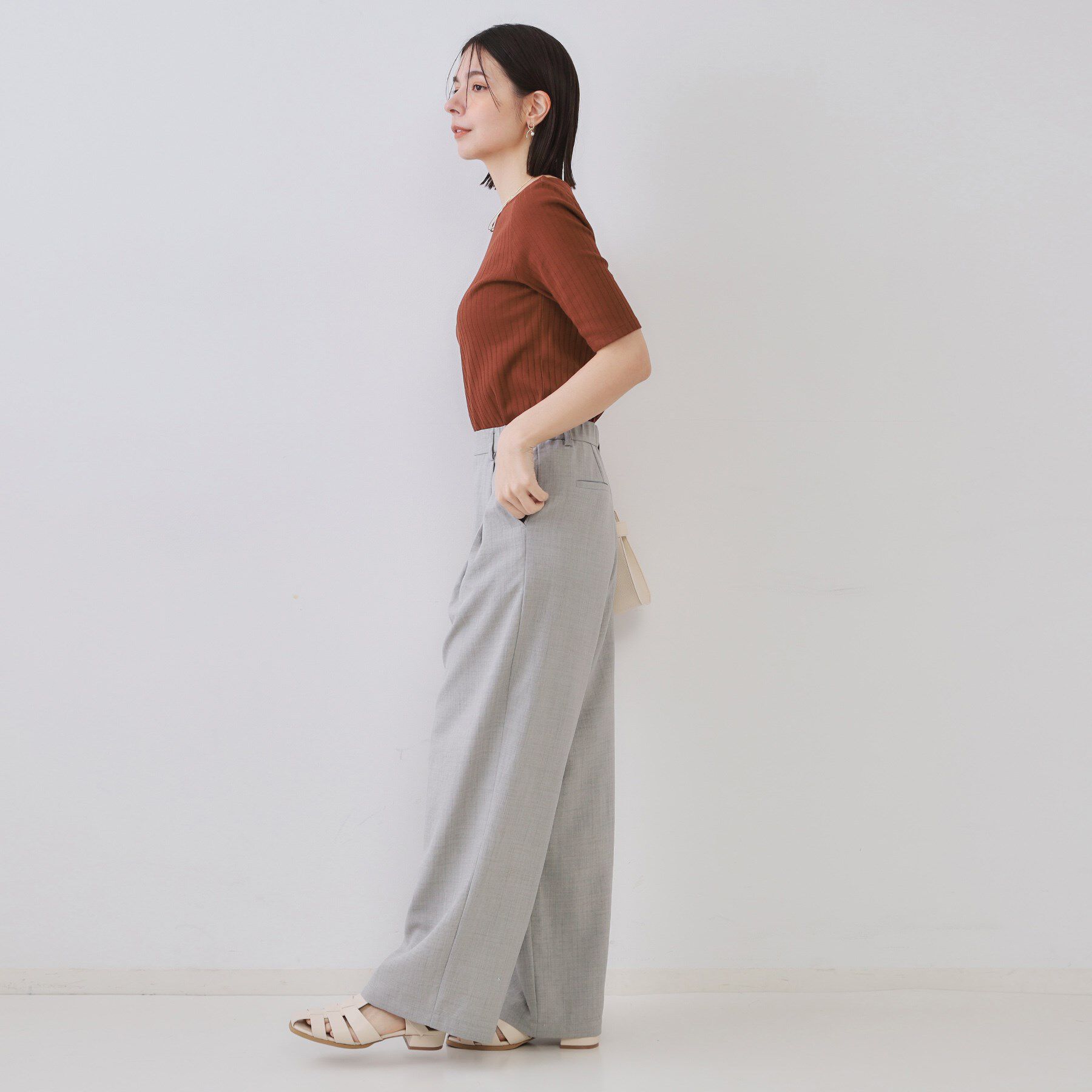 OPAQUE.CLIP「汗染み防止 ボートネックリブカットソー【洗濯機洗い可/抗ピル】」|Tシャツ・カットソー|