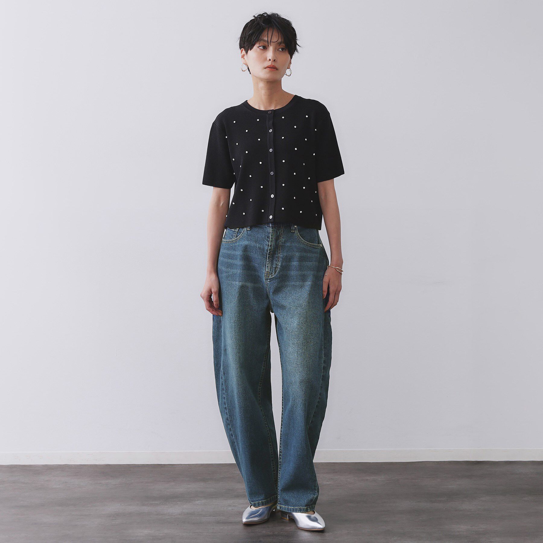 OPAQUE.CLIP「ストレッチバレルレッグデニム【洗濯機洗い可】」|デニム|