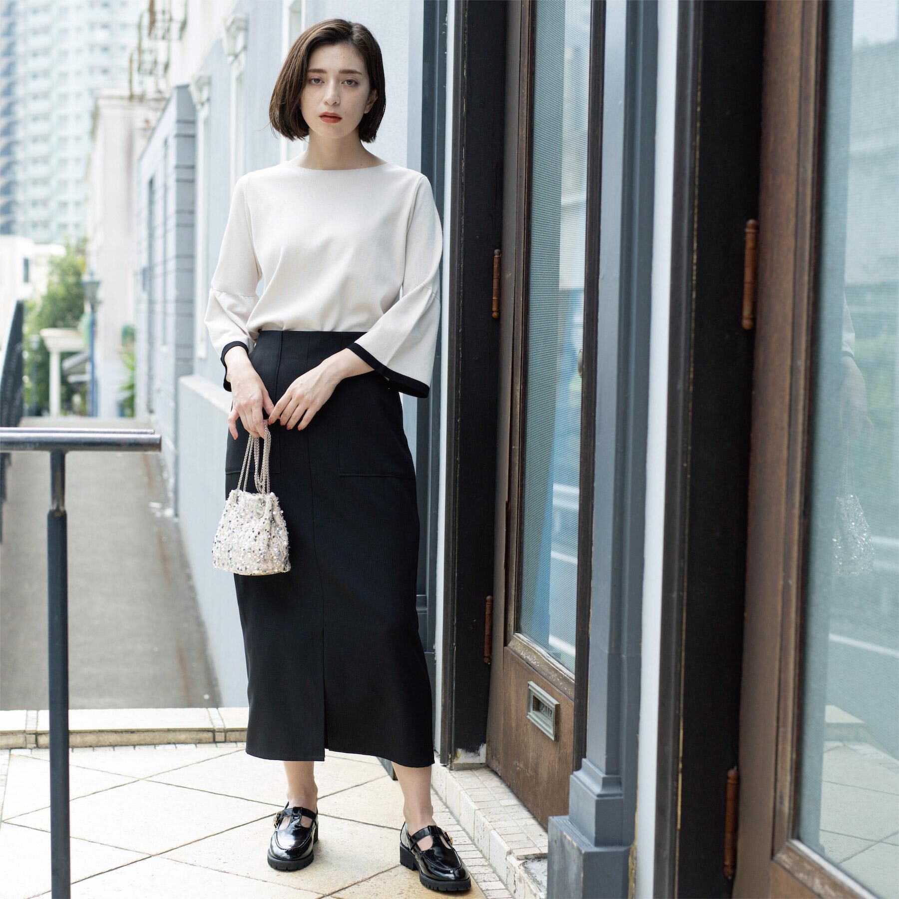 OPAQUE.CLIP「配色フレアスリーブニット【UVケア/洗濯機OK】」|ニット・セーター|