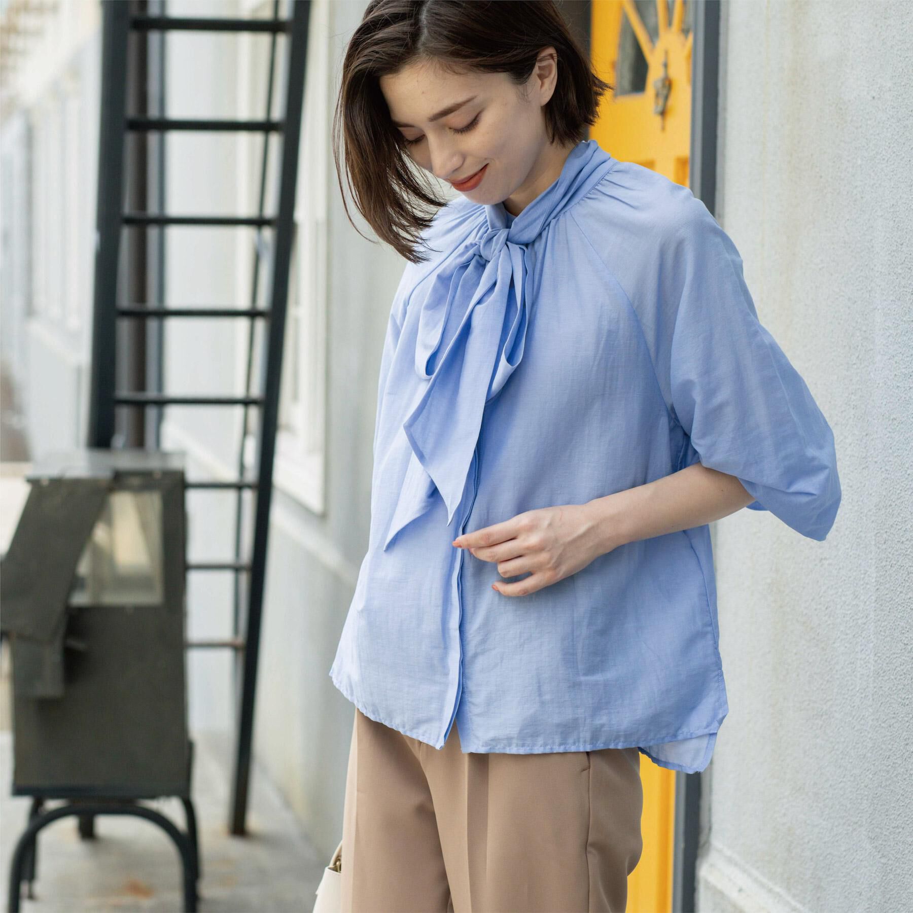 OPAQUE.CLIP「《BAILA掲載》2WAYシアーボウタイブラウス【洗濯機洗い可】」|シャツ・ブラウス|