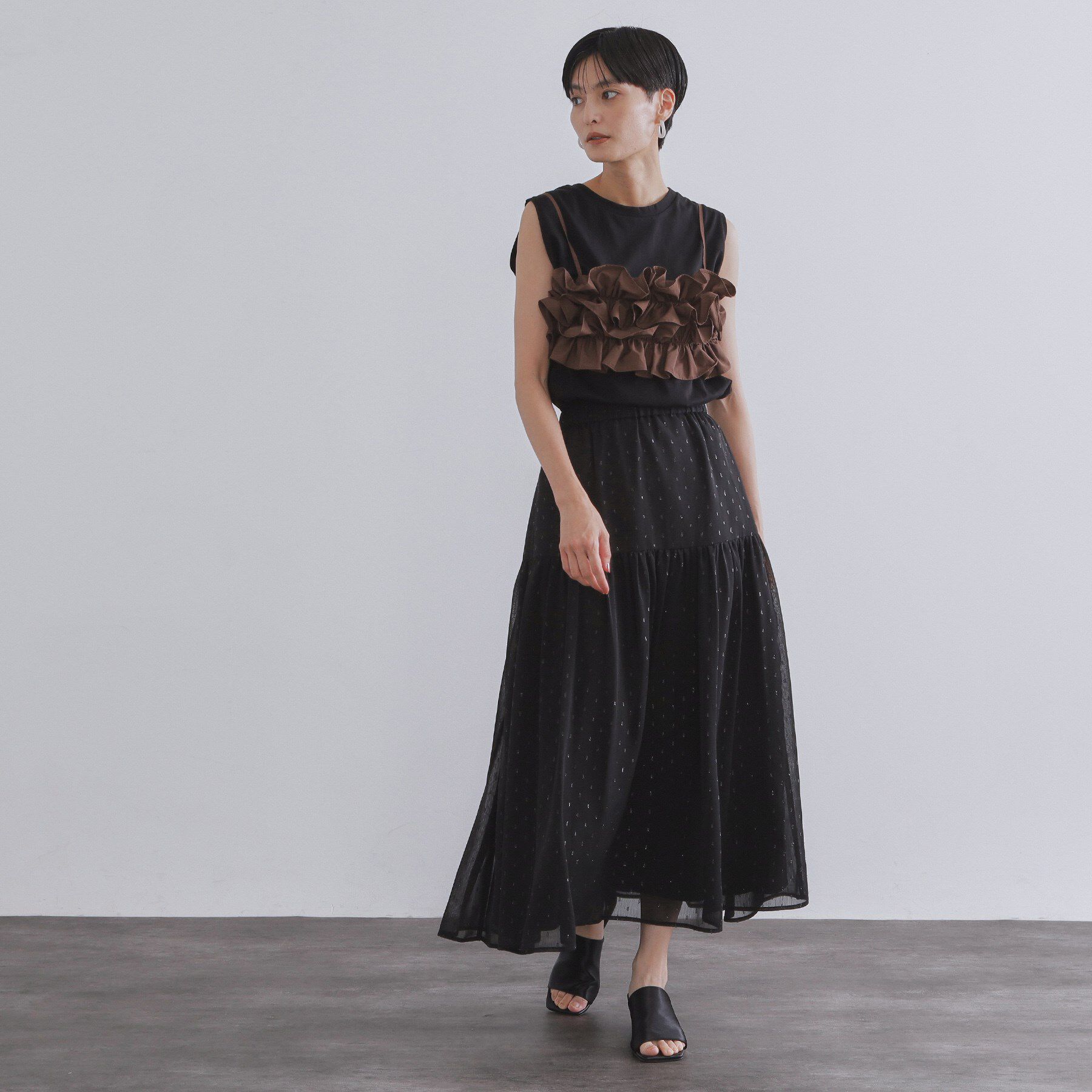 OPAQUE.CLIP「ラメドットイージーティアードスカート【洗濯機洗い可】」|スカート|