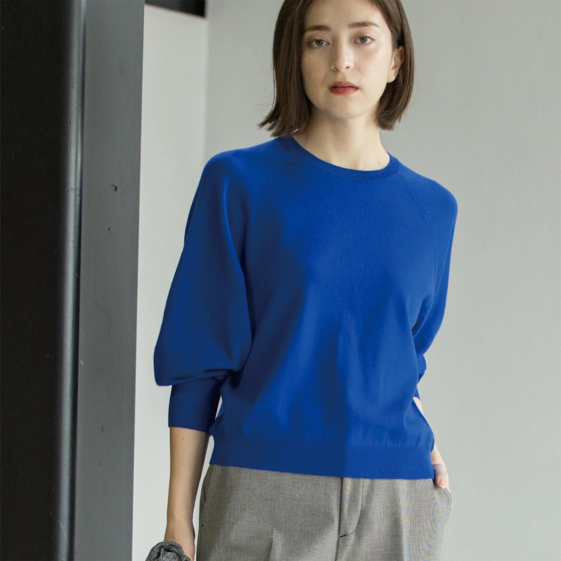 OPAQUE.CLIP「ラグランクルーネックニット/エクストラファインメリノウール【THEシリーズ/洗濯機OK】《6col/」|ニット・セーター|