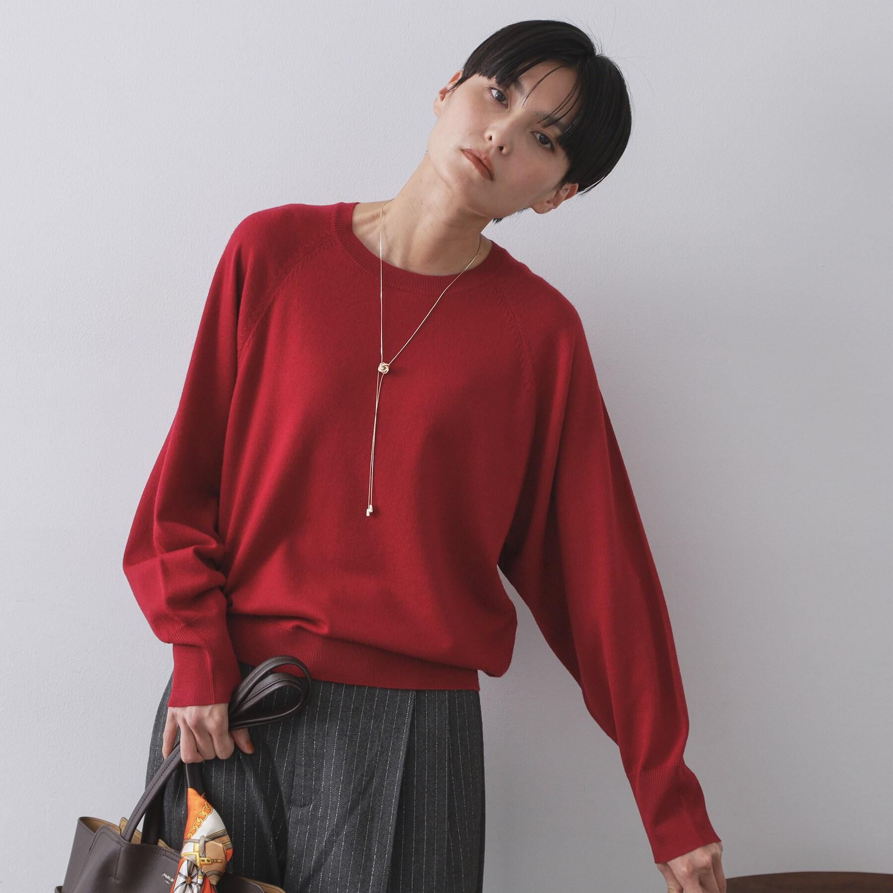 OPAQUE.CLIP「ラグランクルーネックニット/エクストラファインメリノウール【THEシリーズ/洗濯機OK】《6col/」|ニット・セーター|