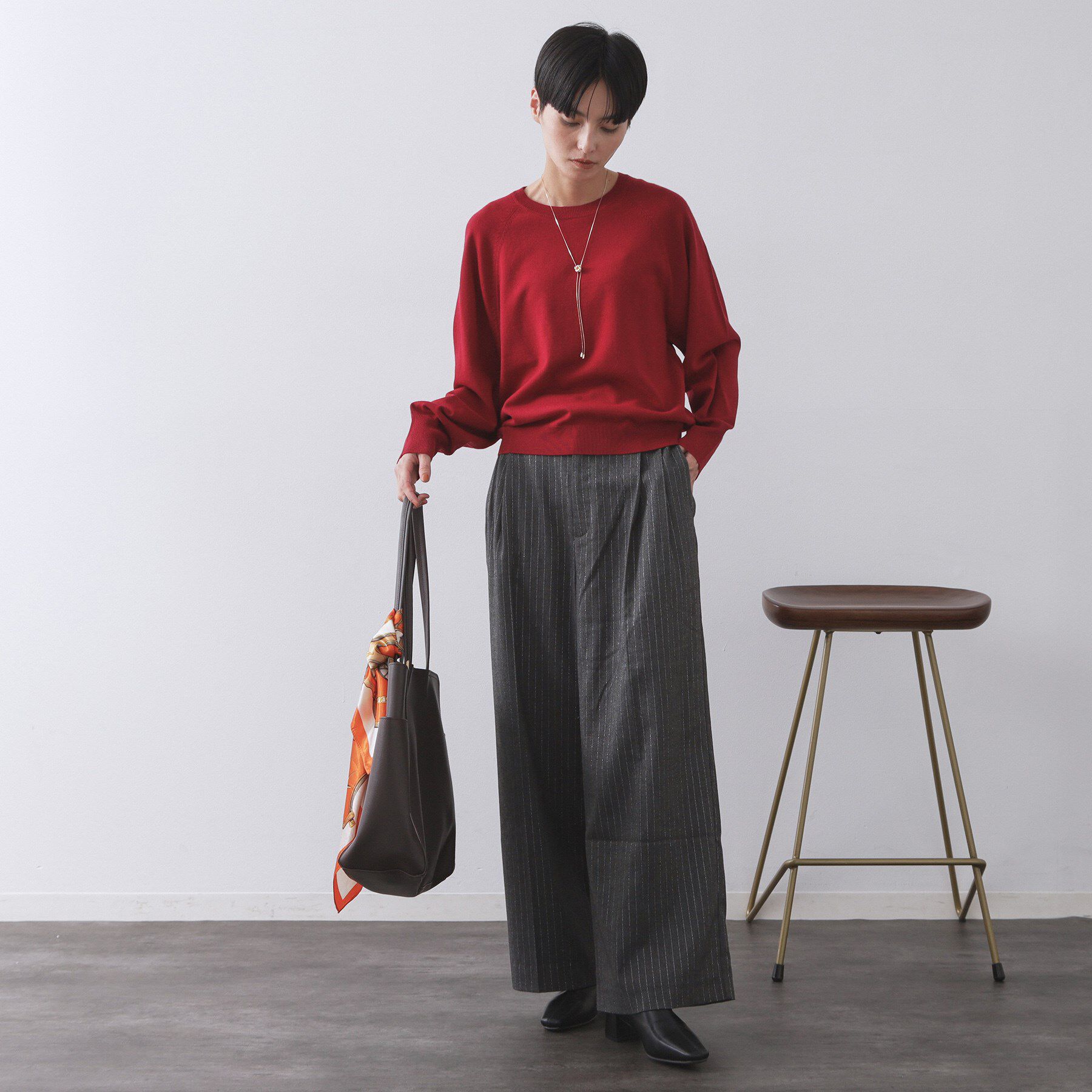 OPAQUE.CLIP「ラグランクルーネックニット/エクストラファインメリノウール【THEシリーズ/洗濯機OK】《6col/」|ニット・セーター|