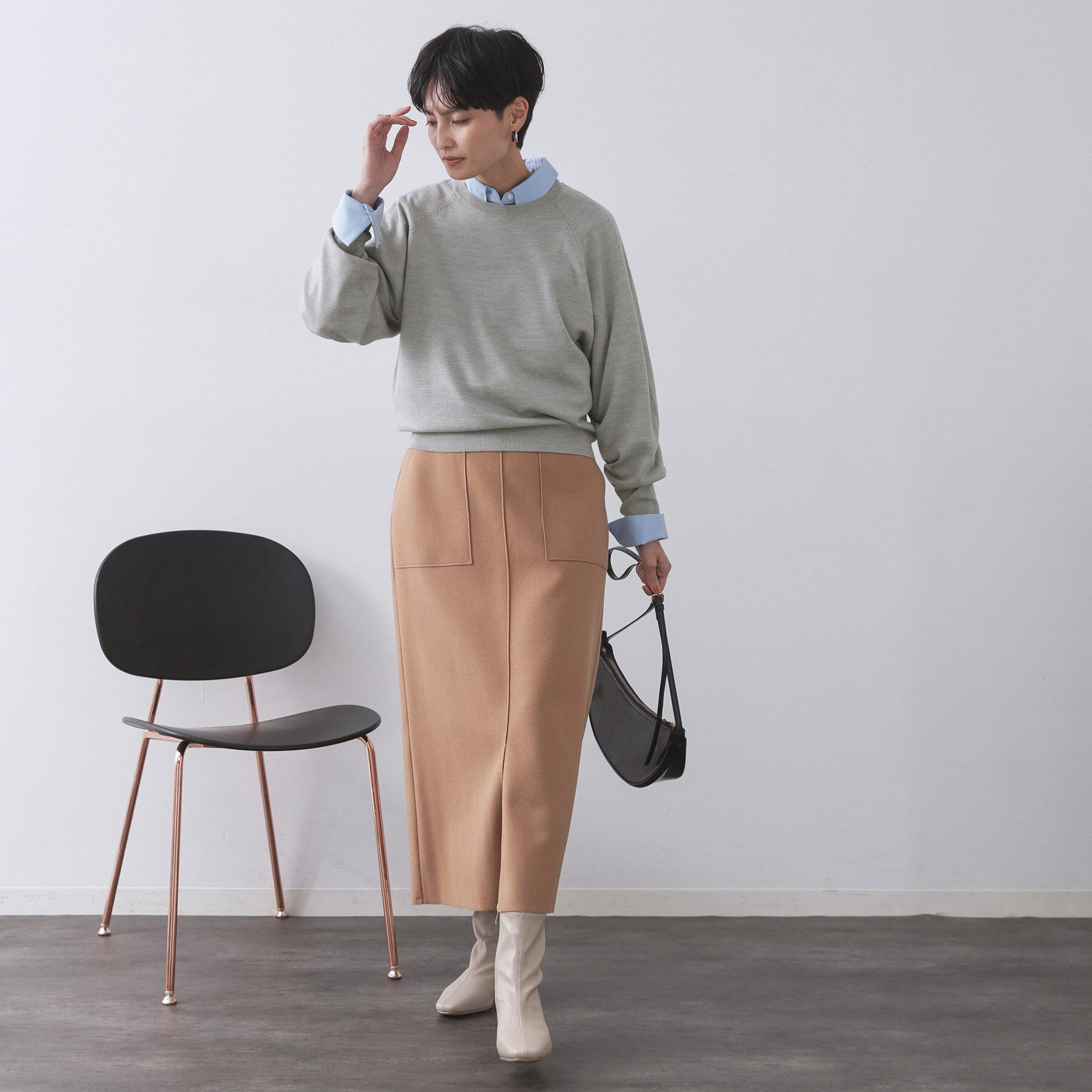 OPAQUE.CLIP「ラグランクルーネックニット/エクストラファインメリノウール【THEシリーズ/洗濯機OK】《6col/」|ニット・セーター|