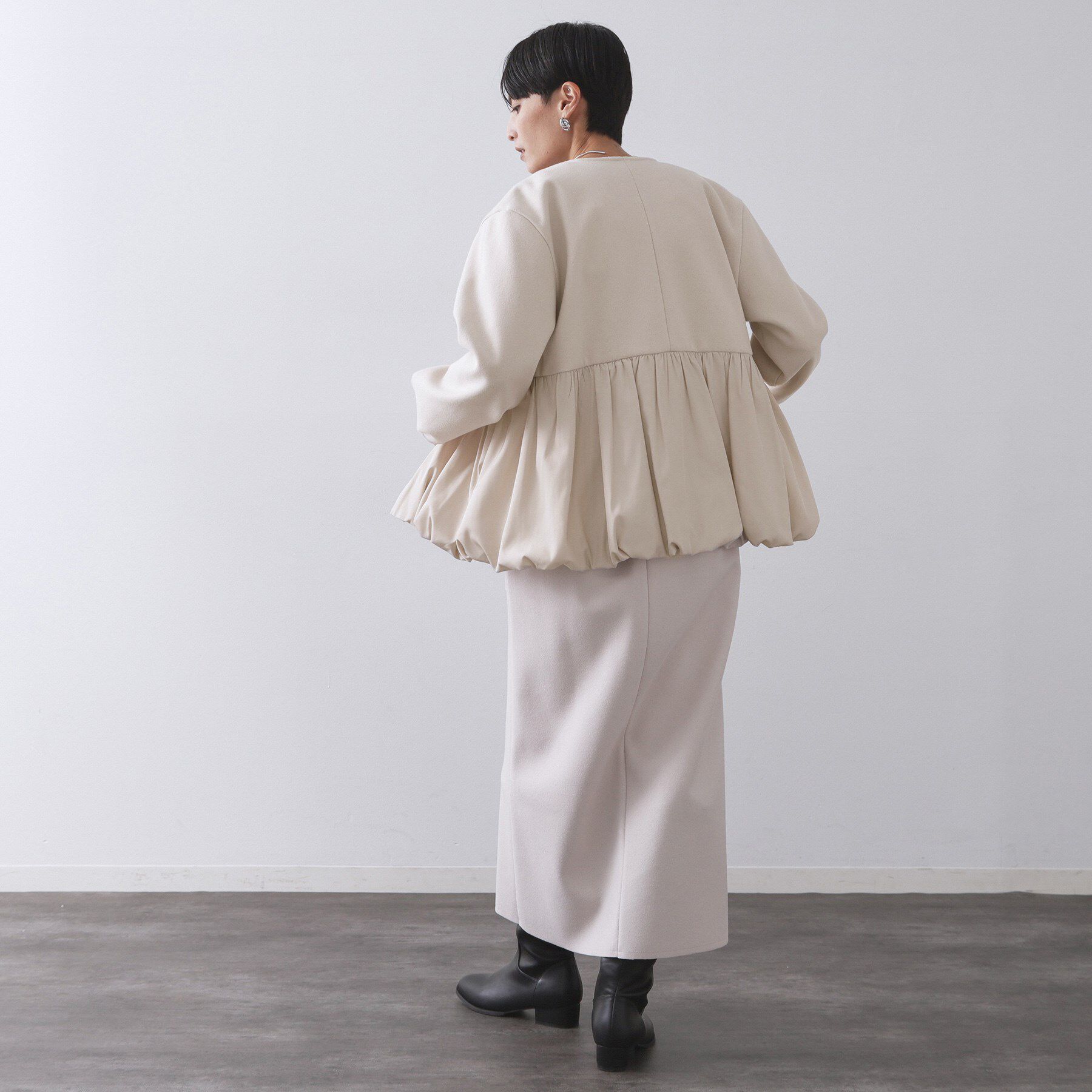 OPAQUE.CLIP「ウールライクペプラムドッキングアウター【洗濯機洗い可】」|ノーカラーコート|