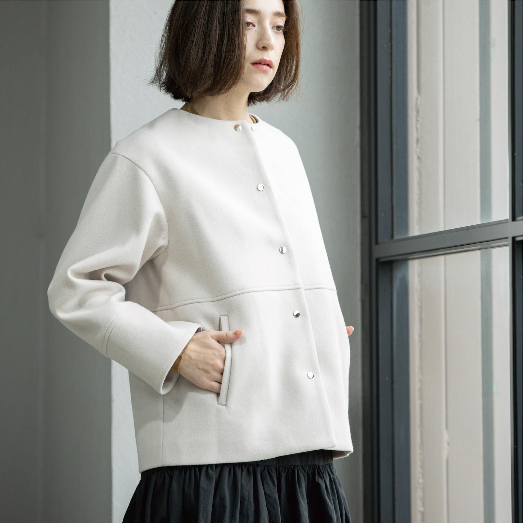 OPAQUE.CLIP「ウールライクメルトンノーカラーコート【洗濯機洗い可】」|ノーカラーコート|