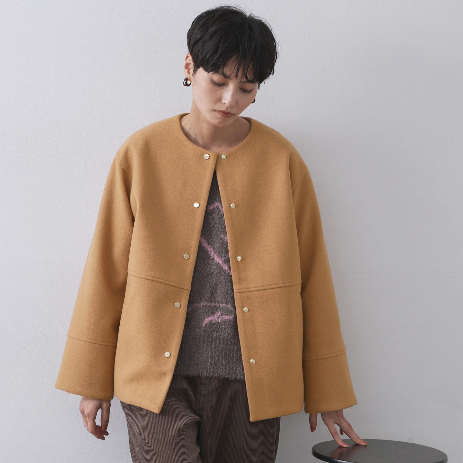 OPAQUE.CLIP「ウールライクメルトンノーカラーコート【洗濯機洗い可】」|ノーカラーコート|