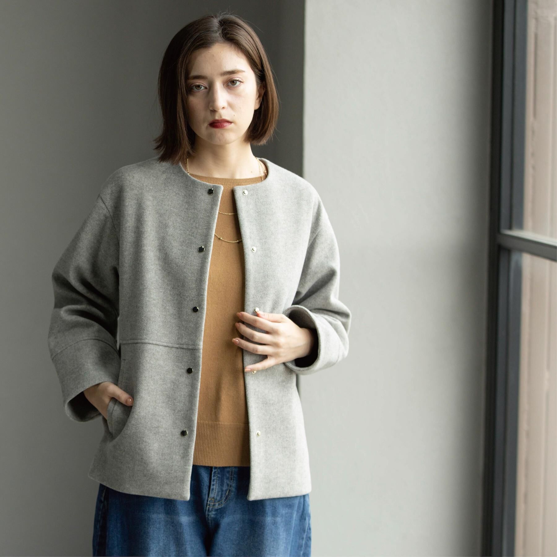 OPAQUE.CLIP「ウールライクメルトンノーカラーコート【洗濯機洗い可】」|ノーカラーコート|