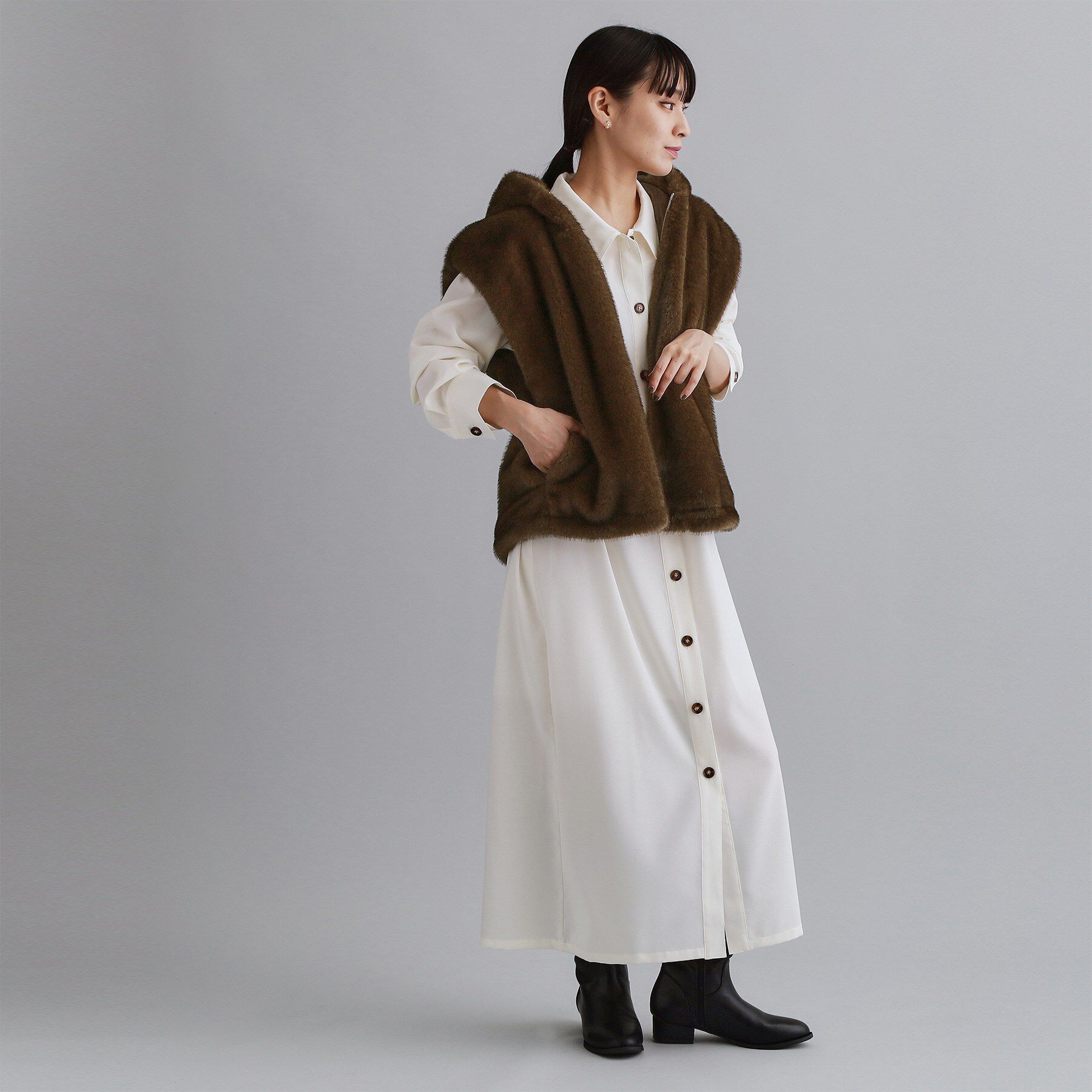 OPAQUE.CLIP「【es】ミンクライクフェイクファーフードベスト【洗える】」|ベスト・ジレ|