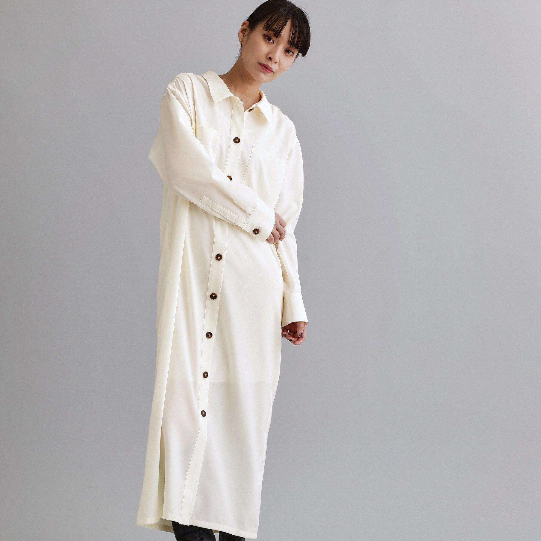 OPAQUE.CLIP「【es】ダブルポケットロングシャツワンピース【洗濯機OK】」|ワンピース|