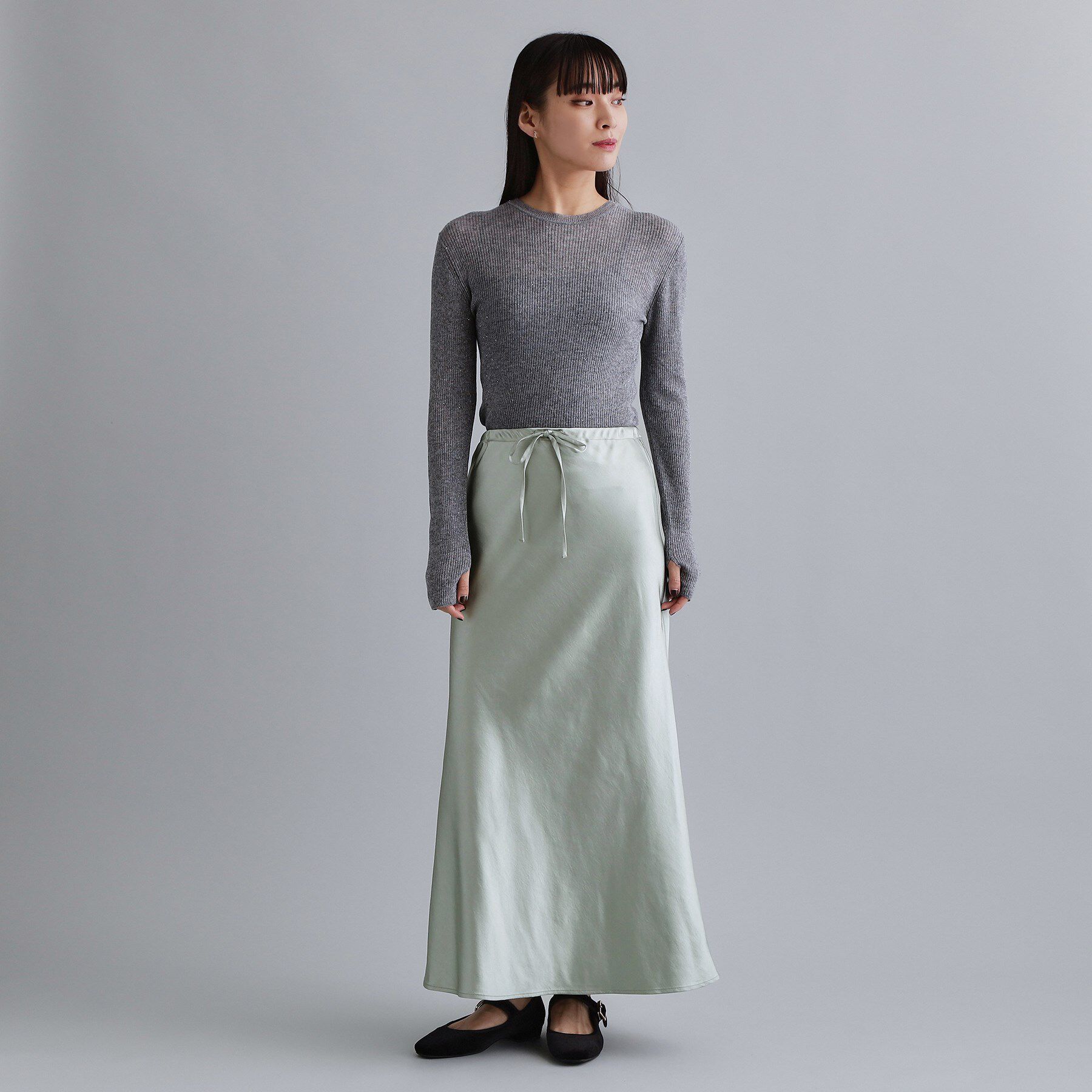 OPAQUE.CLIP「【es】サテンナローイージーロングスカート【洗濯機OK】」|スカート|