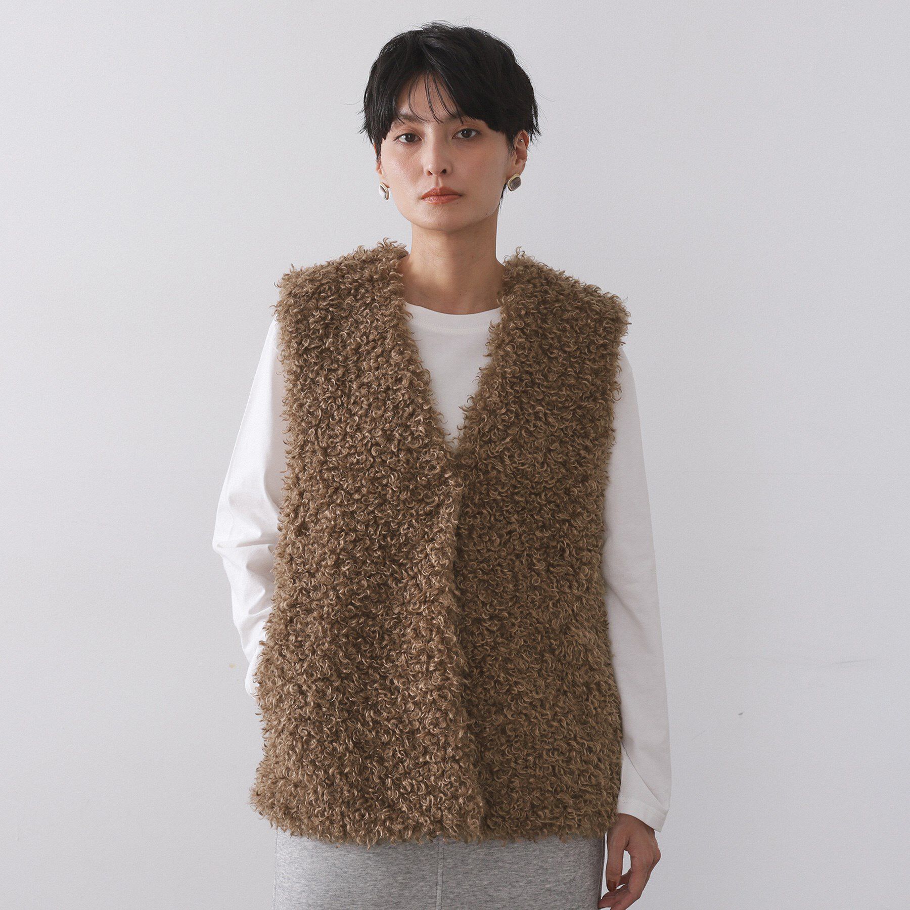 OPAQUE.CLIP「カーリーフェイクファーベスト【洗濯機OK】」|ベスト・ジレ|
