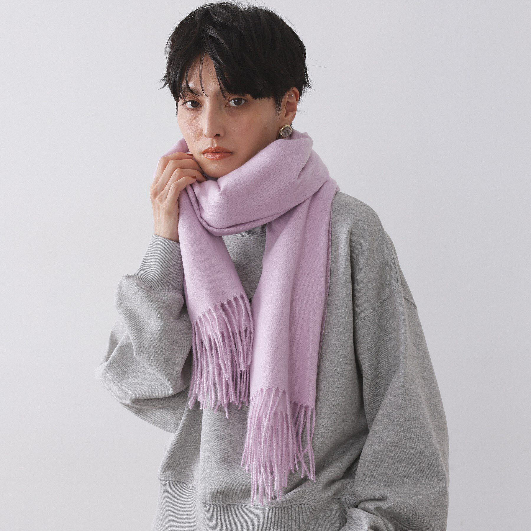 OPAQUE.CLIP「大判無地フリンジボリュームストール」|ストール|