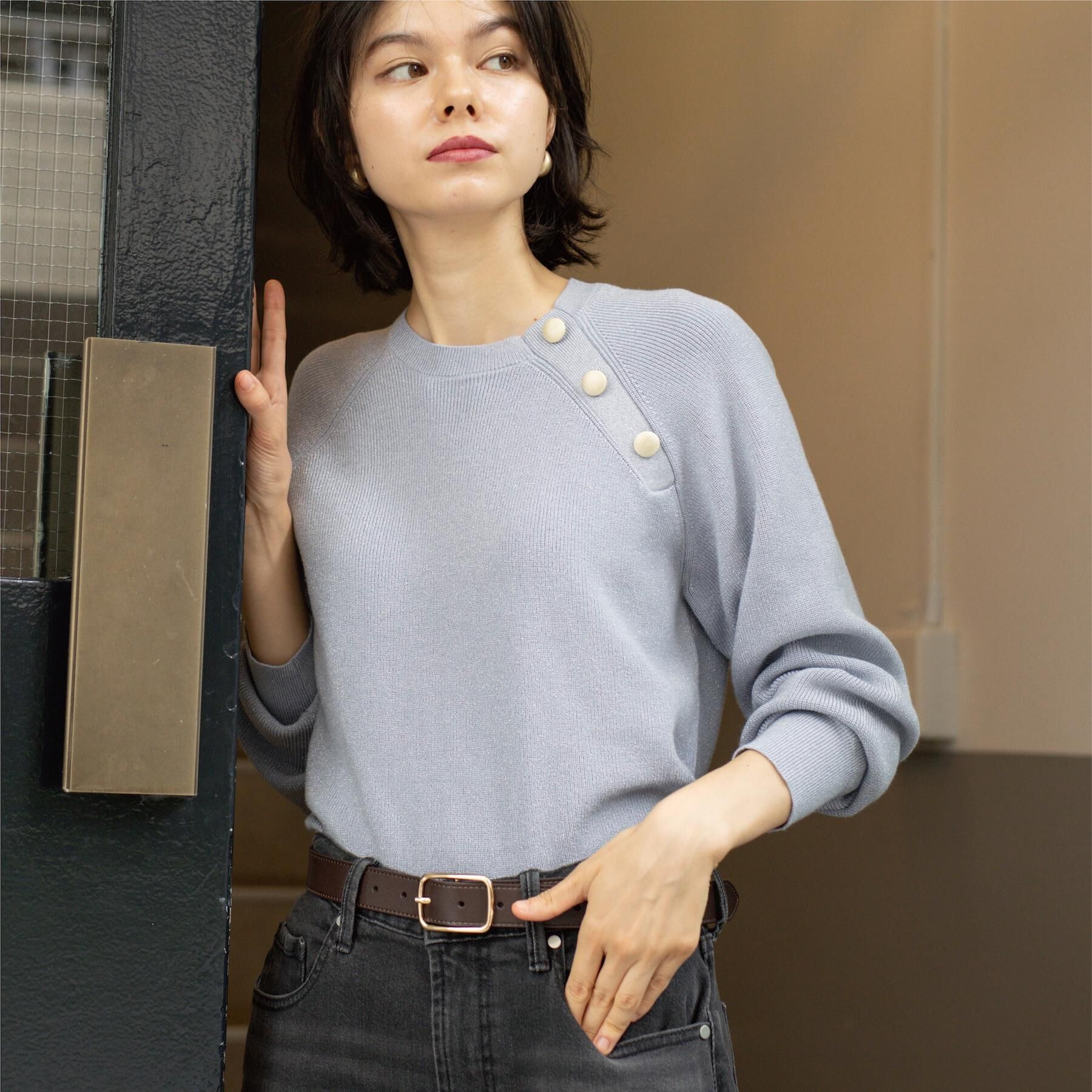 OPAQUE.CLIP「ボタンデザインラメニット【洗濯機OK】」|ニット・セーター|