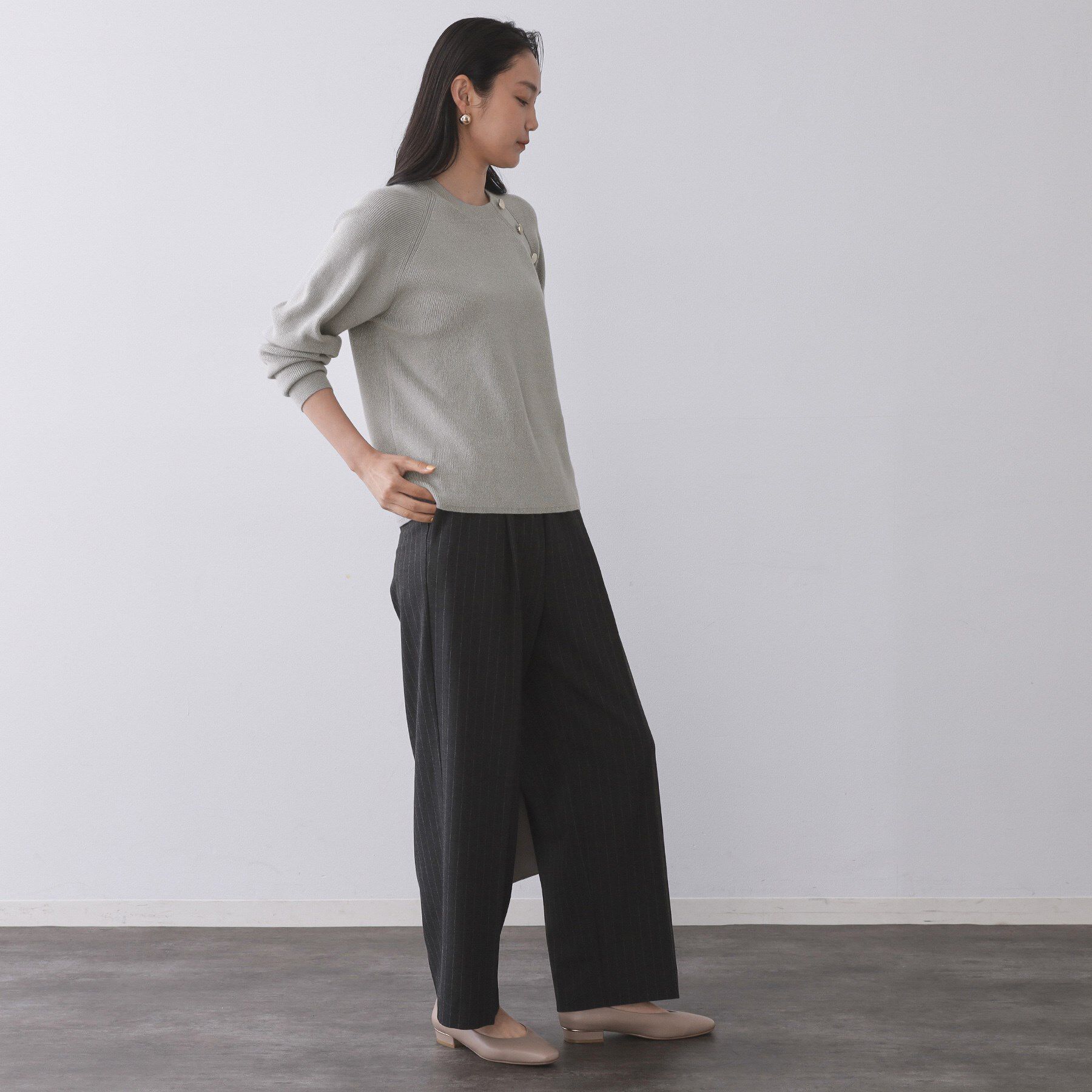 OPAQUE.CLIP「ボタンデザインラメニット【洗濯機OK】」|ニット・セーター|