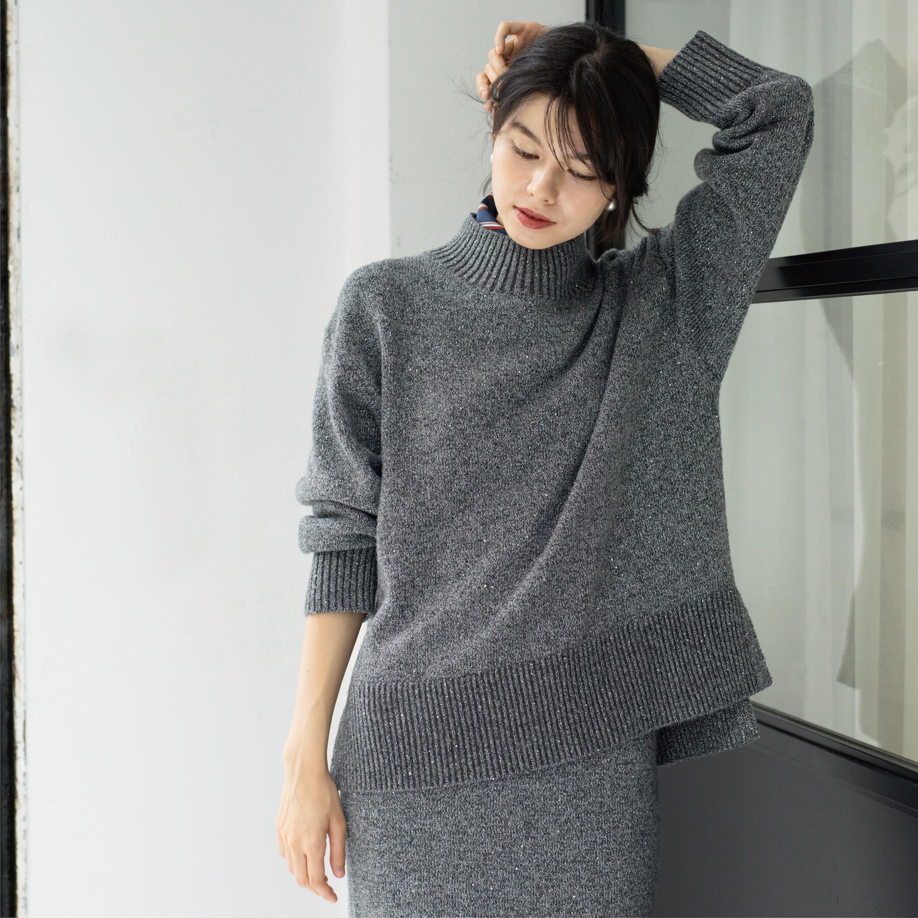 OPAQUE.CLIP「ラメスパンコールハイネックニット/セットアップ対応可【洗濯機OK】」|ニット・セーター|