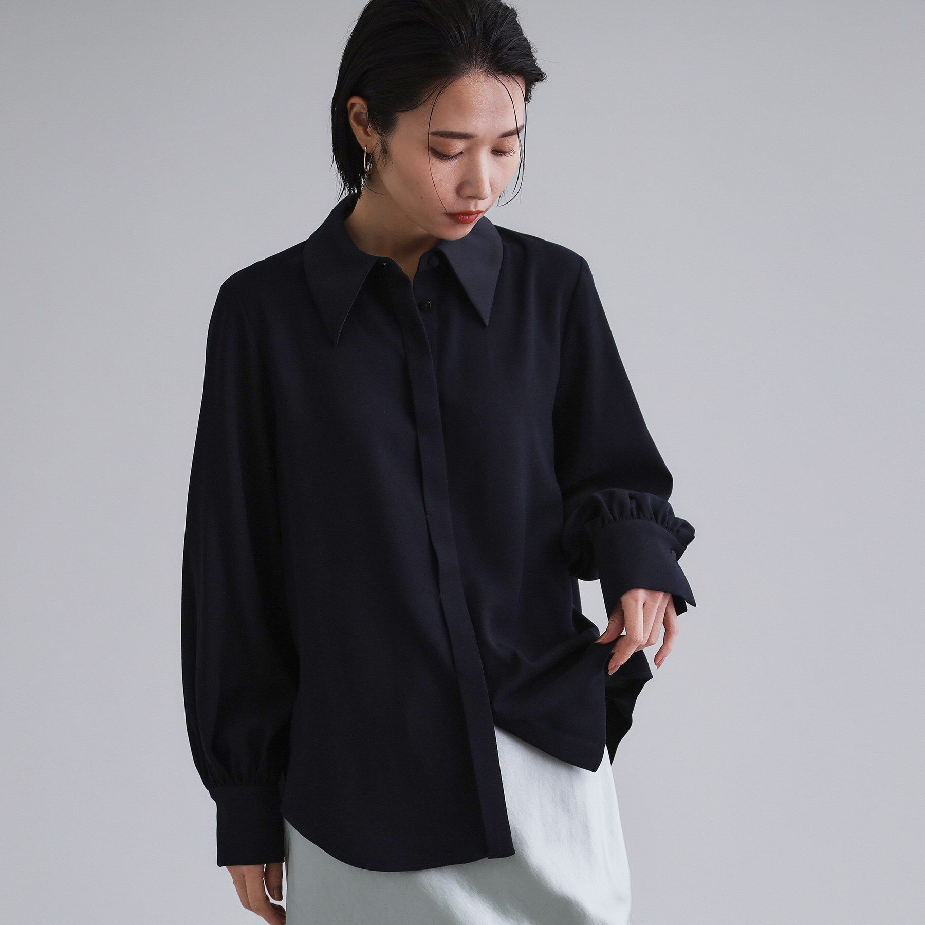 OPAQUE.CLIP「【es】ビックカラーブラウス【洗濯機OK】」|シャツ・ブラウス|ネイビー(094)