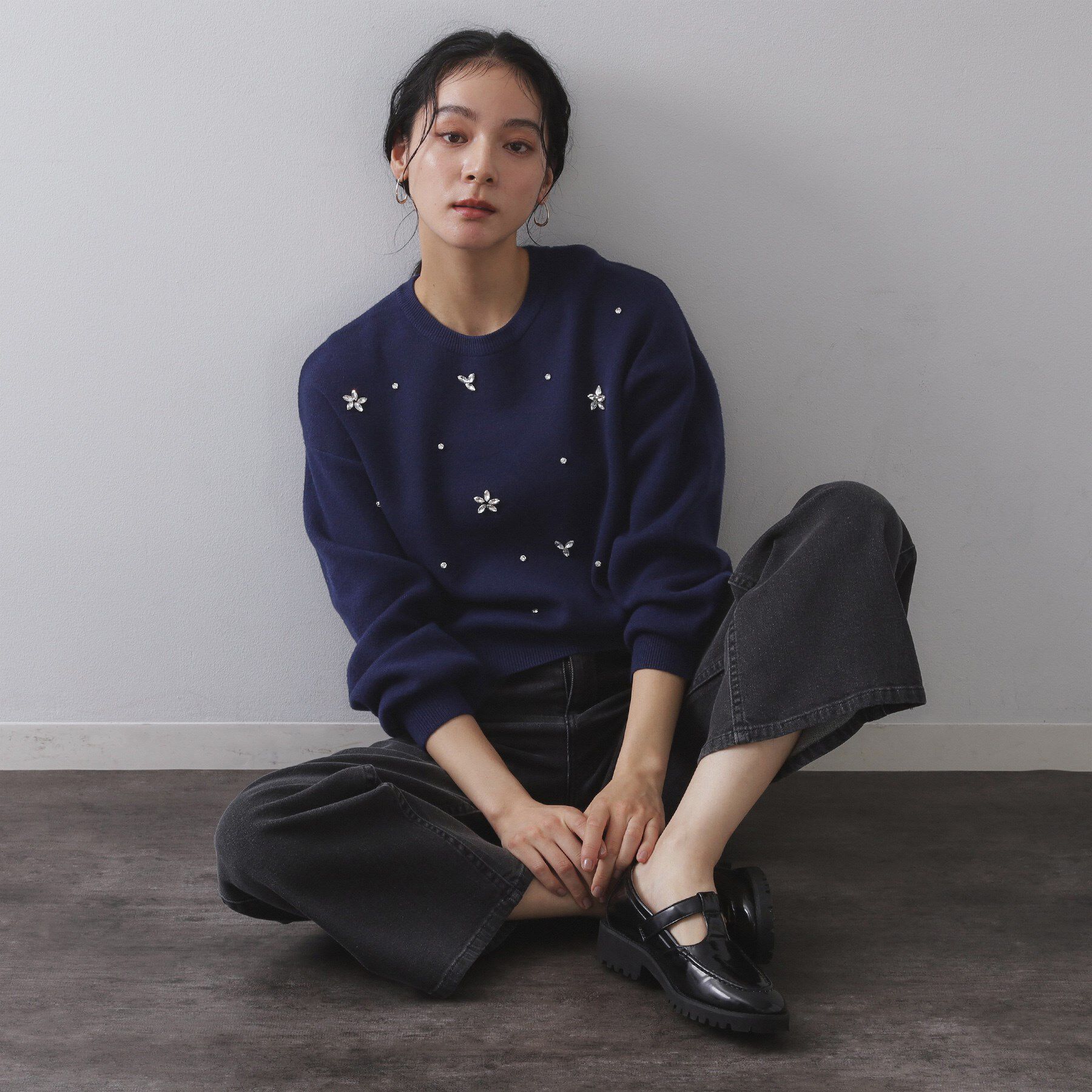 OPAQUE.CLIP「ビジューニットトップス【洗える】」|ニット・セーター|