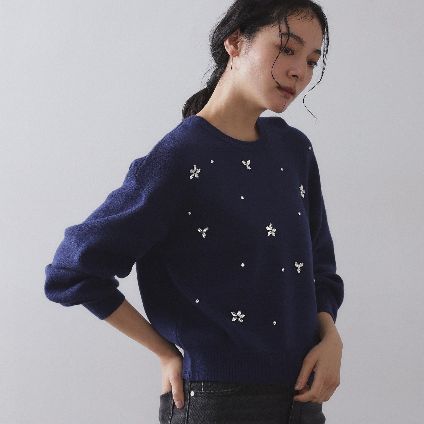 OPAQUE.CLIP「ビジューニットトップス【洗える】」|ニット・セーター|