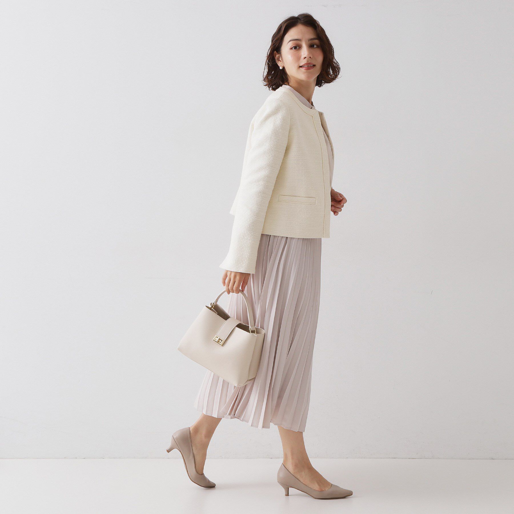 OPAQUE.CLIP「≪通勤・セレモニー対応≫ コットンツイードジャケット」|ノーカラージャケット|