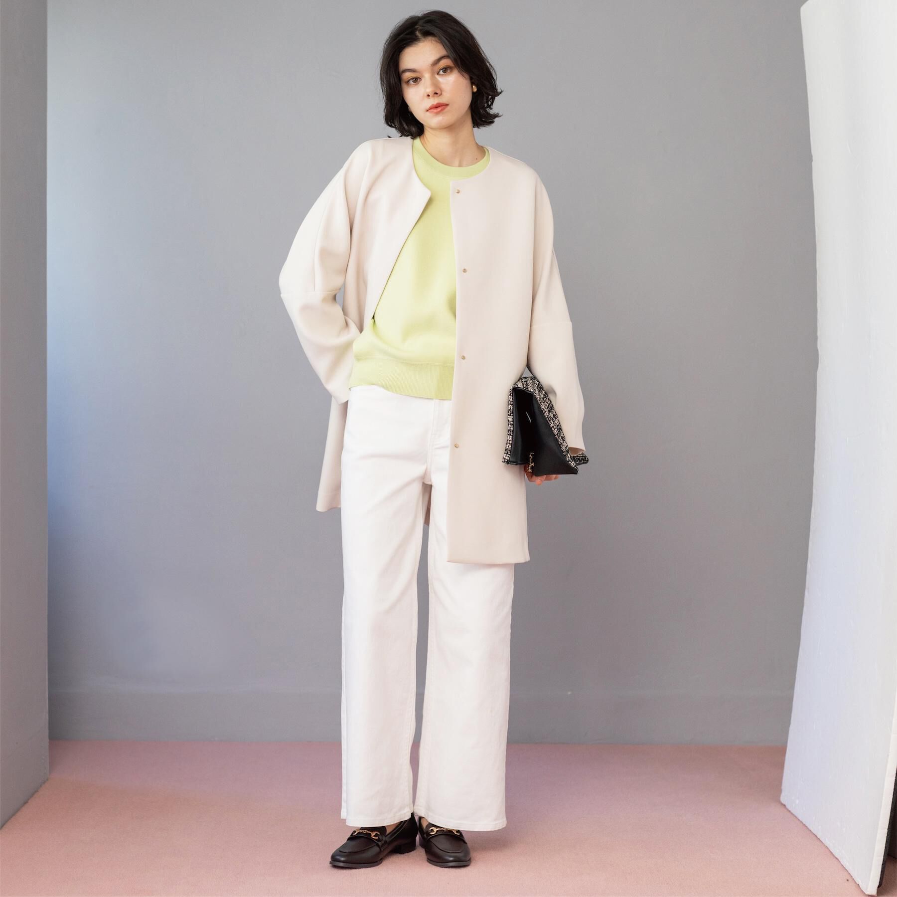 OPAQUE.CLIP「フォルムスリーブミドルコート【洗濯機OK】」|ノーカラーコート|