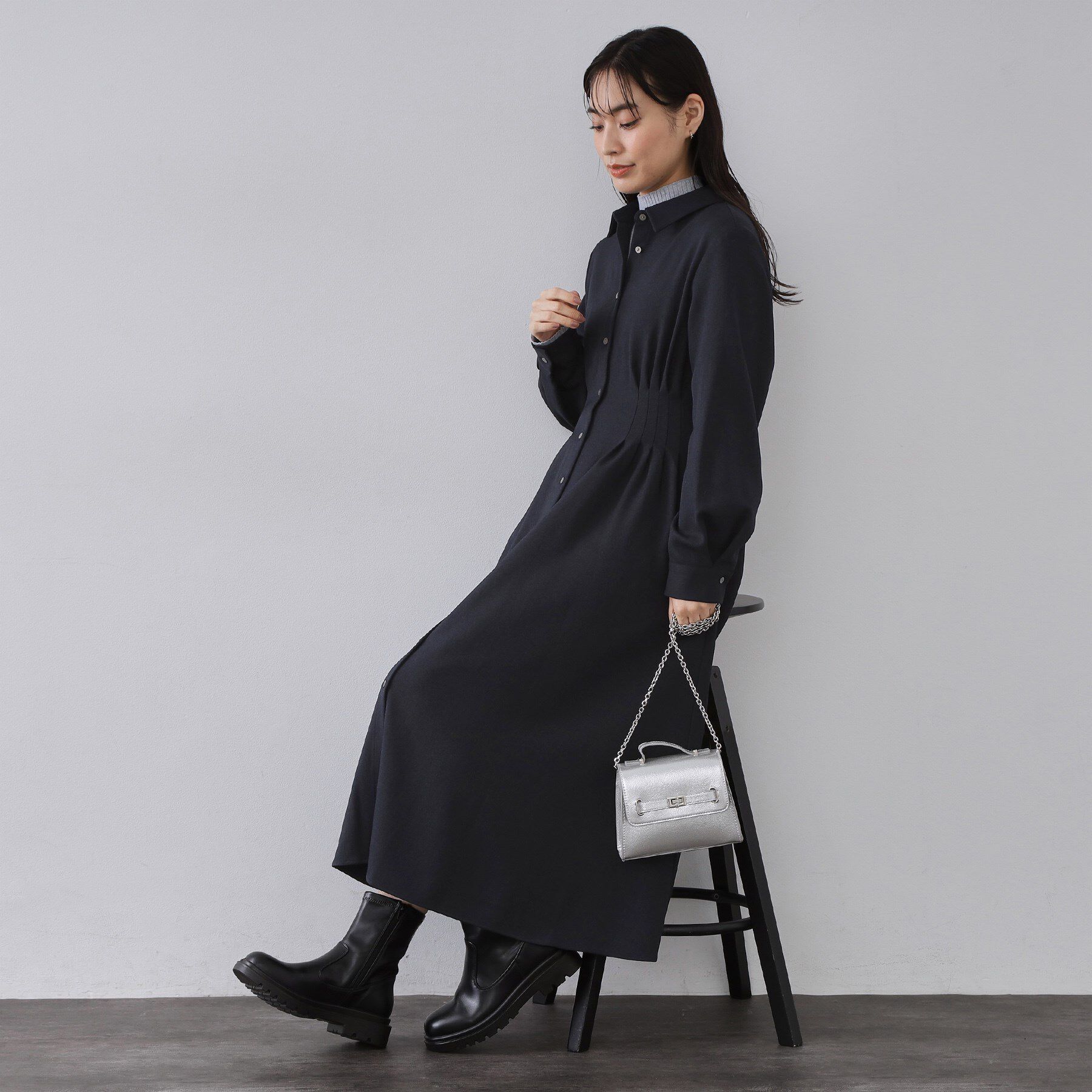 OPAQUE.CLIP「ウエストタックフィット＆フレアワンピース【洗濯機OK】」|ワンピース|