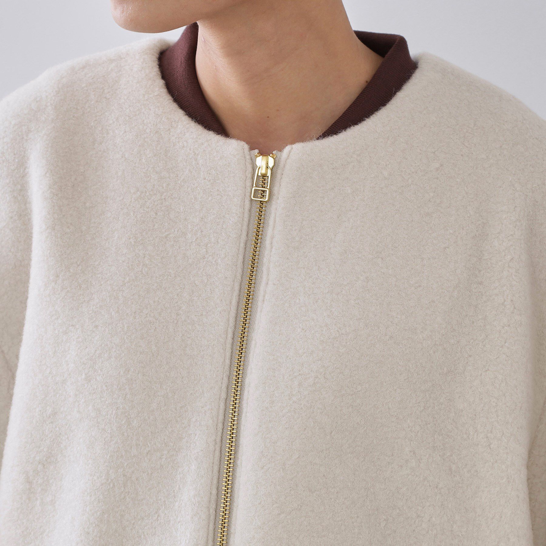 OPAQUE.CLIP「もこもこノーカラージップミドルコート【洗える】」|ノーカラーコート|