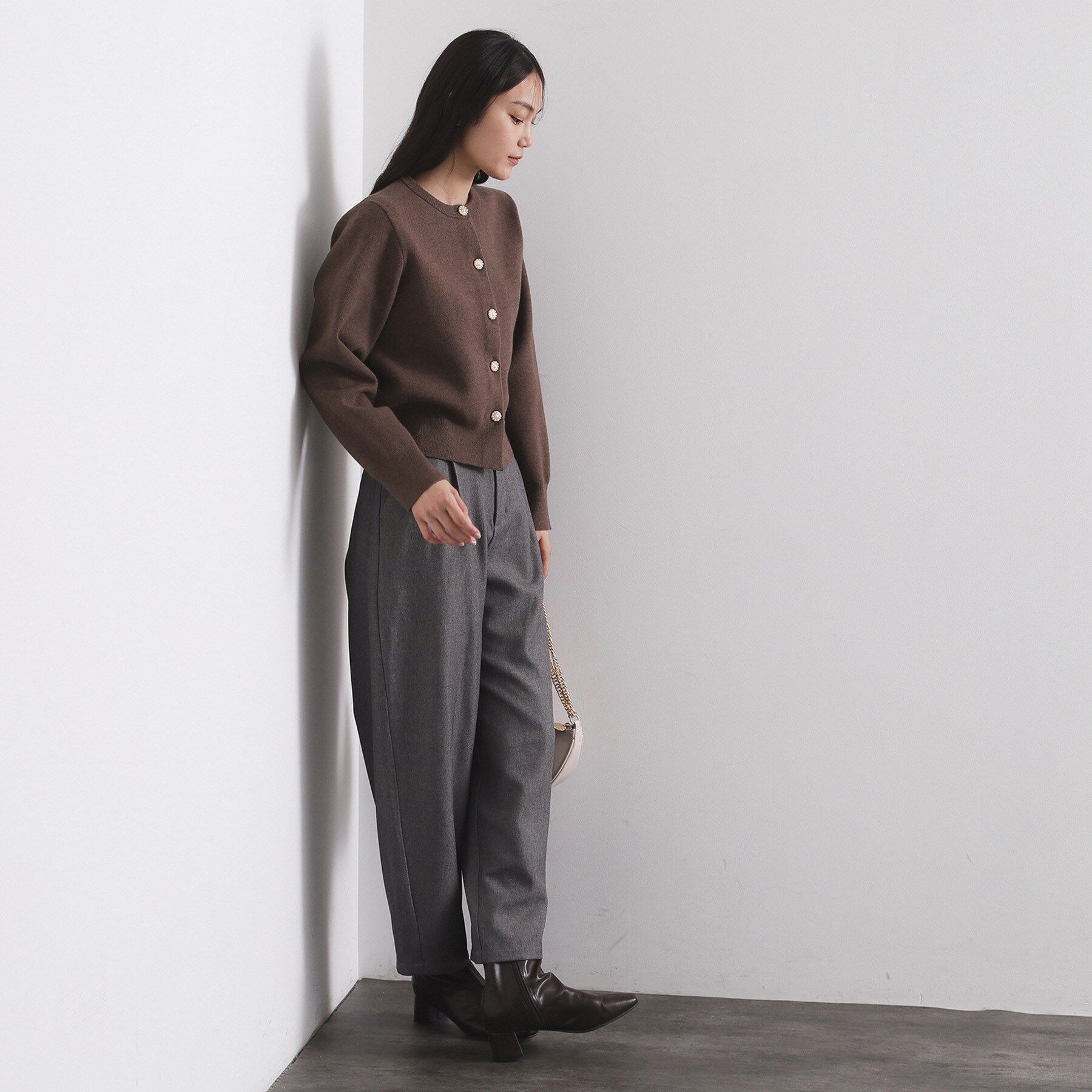 OPAQUE.CLIP「フェイクパールビジューボタンニットカーディガン【洗濯機OK】」|カーディガン|