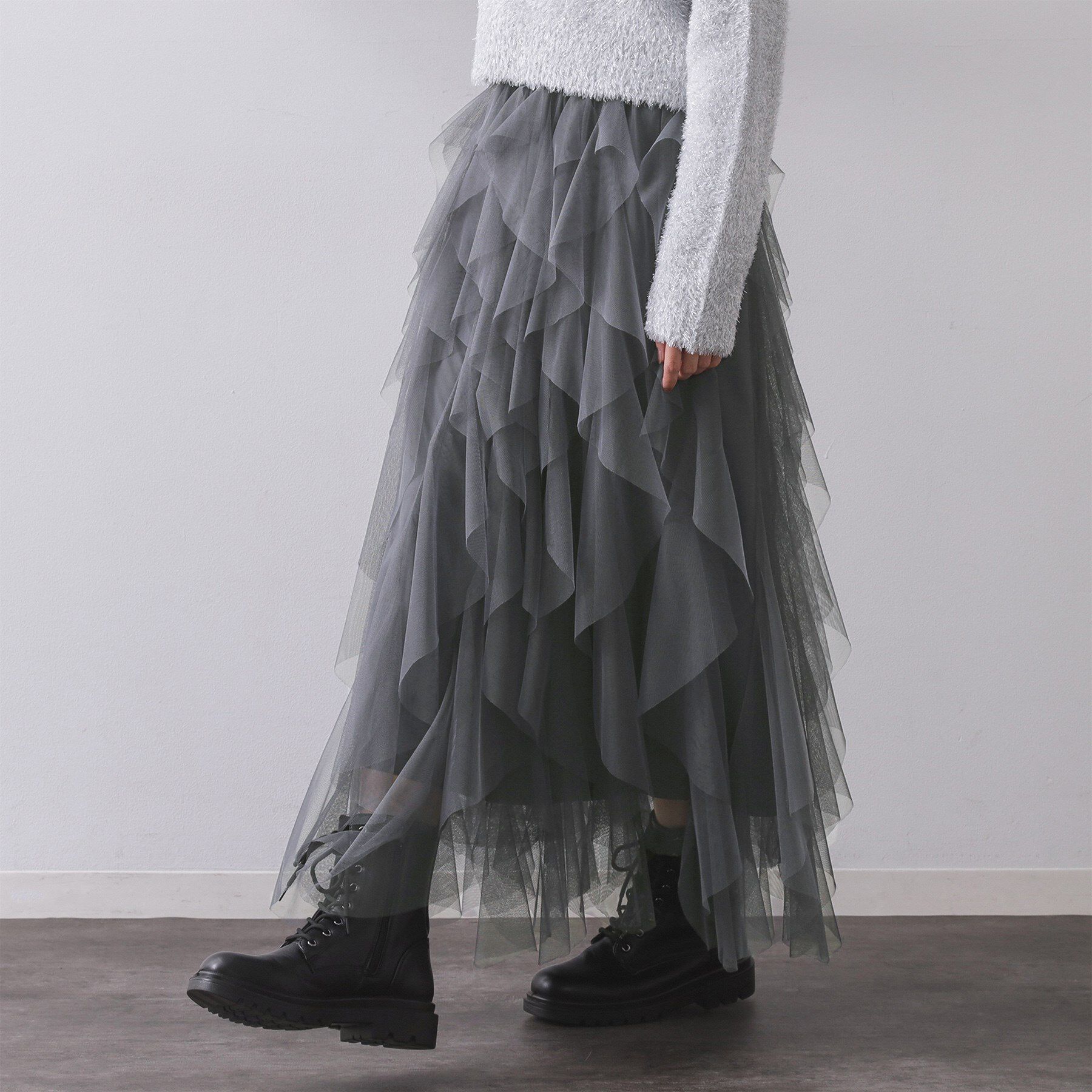 OPAQUE.CLIP「ラッフルチュールイージースカート【洗濯機OK】」|スカート|