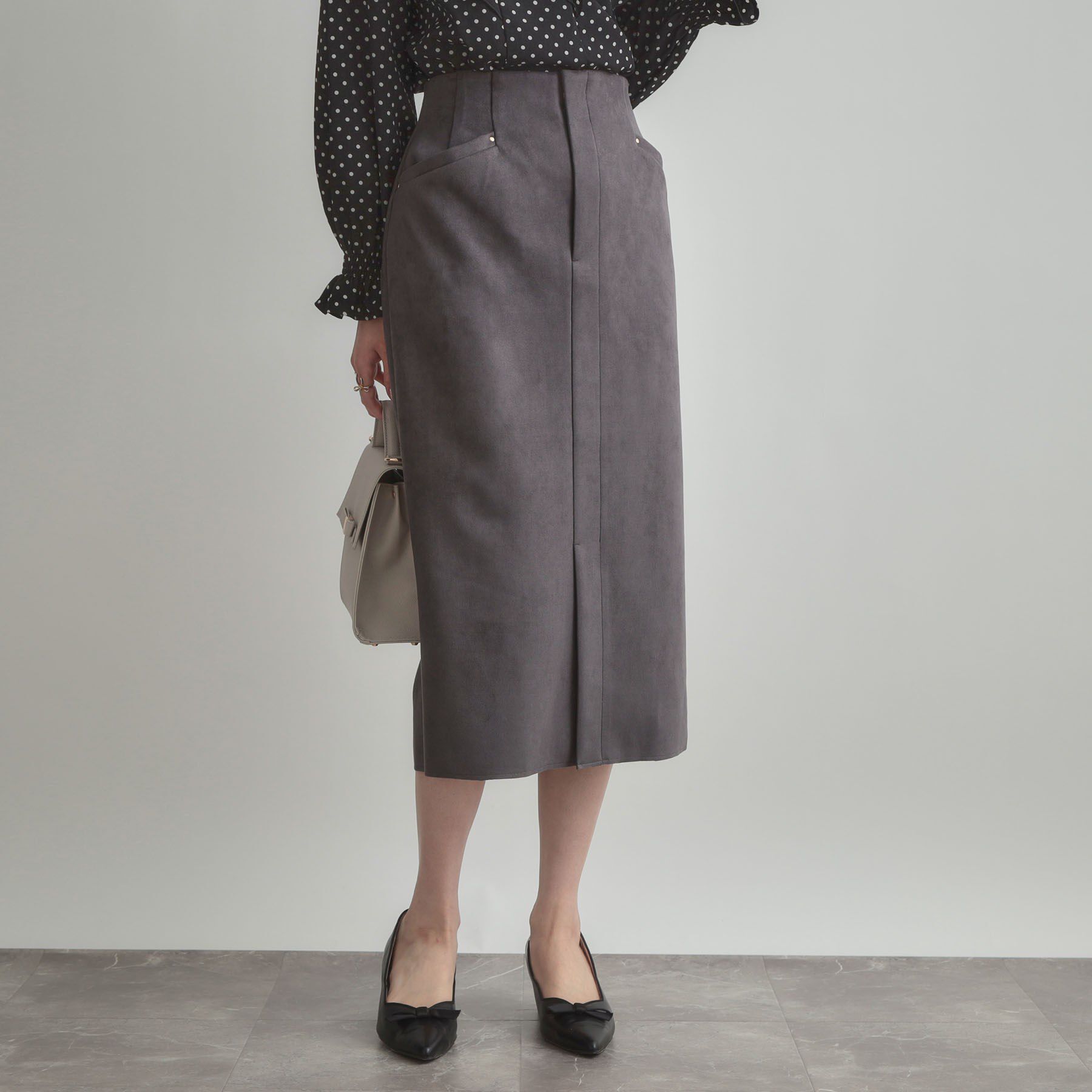 Couture broach「【洗える・ストレッチ・通勤】スエード調ダンボールIラインスカート」|スカート|