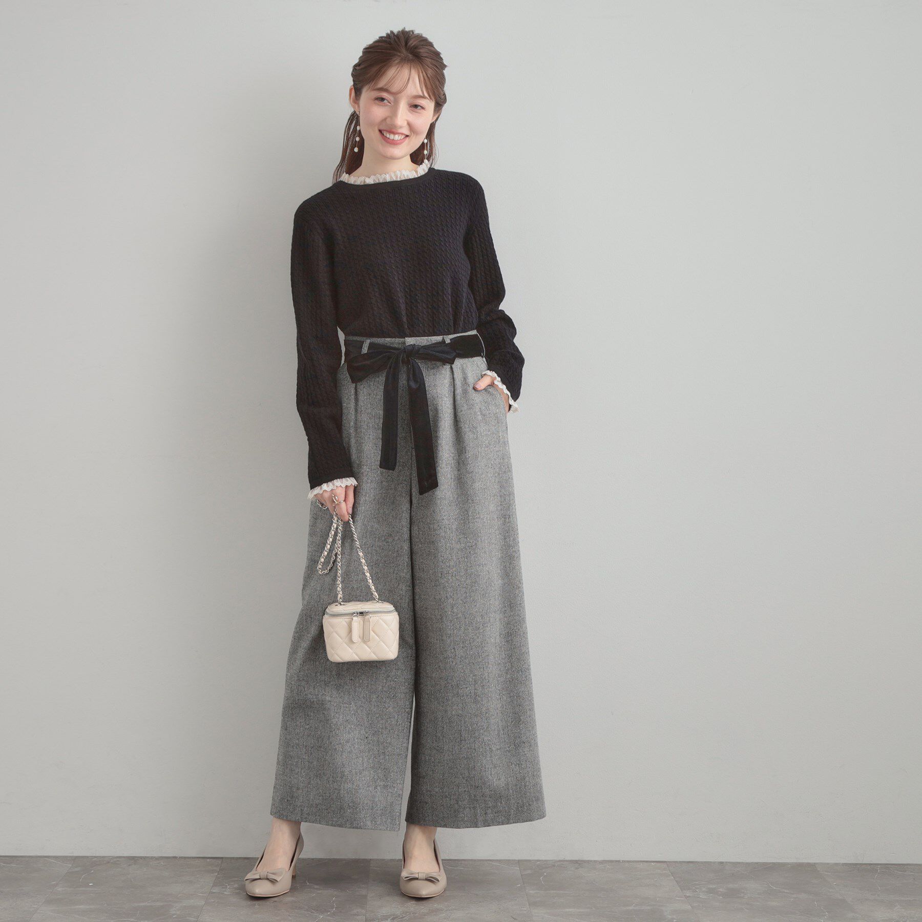 Couture broach「【大人上品・着映え】ケーブルレース バックリボンニット」|ニット・セーター|