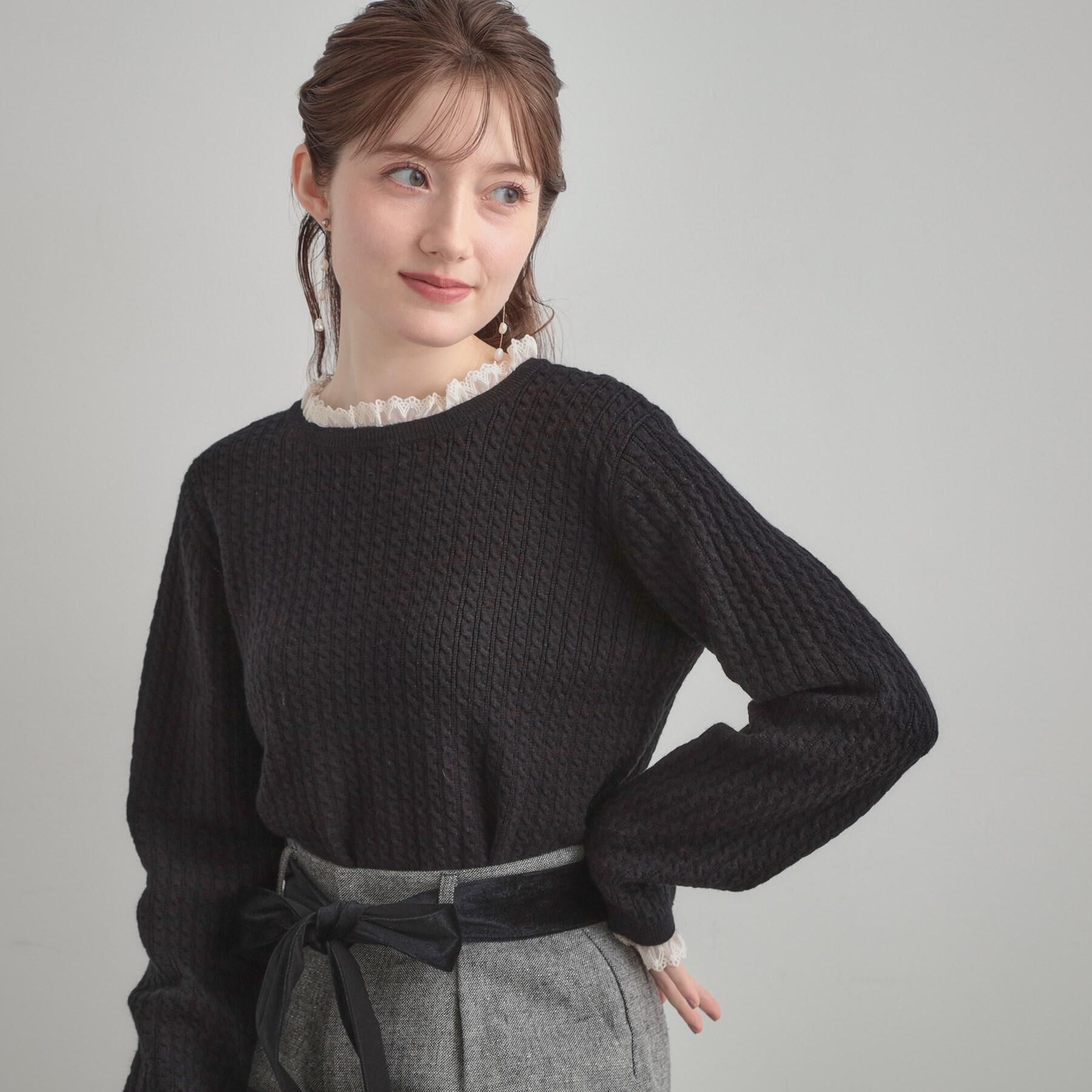 Couture broach「【大人上品・着映え】ケーブルレース バックリボンニット」|ニット・セーター|