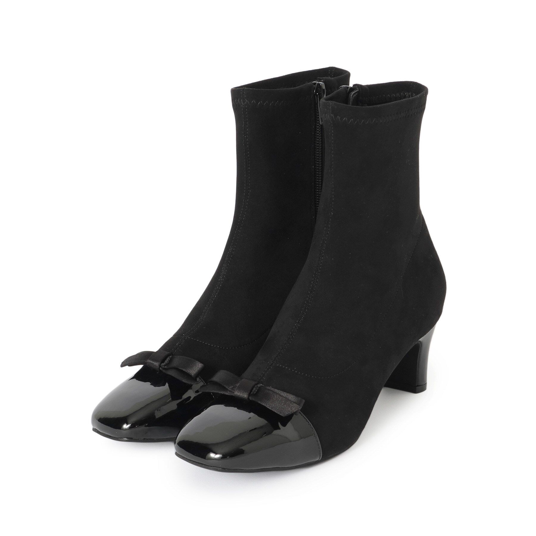 Couture broach「ドッキングデザインリボンストレッチブーツ」|ショートブーツ|